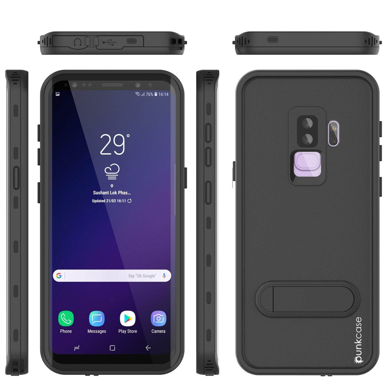 Galaxy S9 Plus Waterproof Case, Punkcase [KickStud Series] Armor Cover [BLACK]