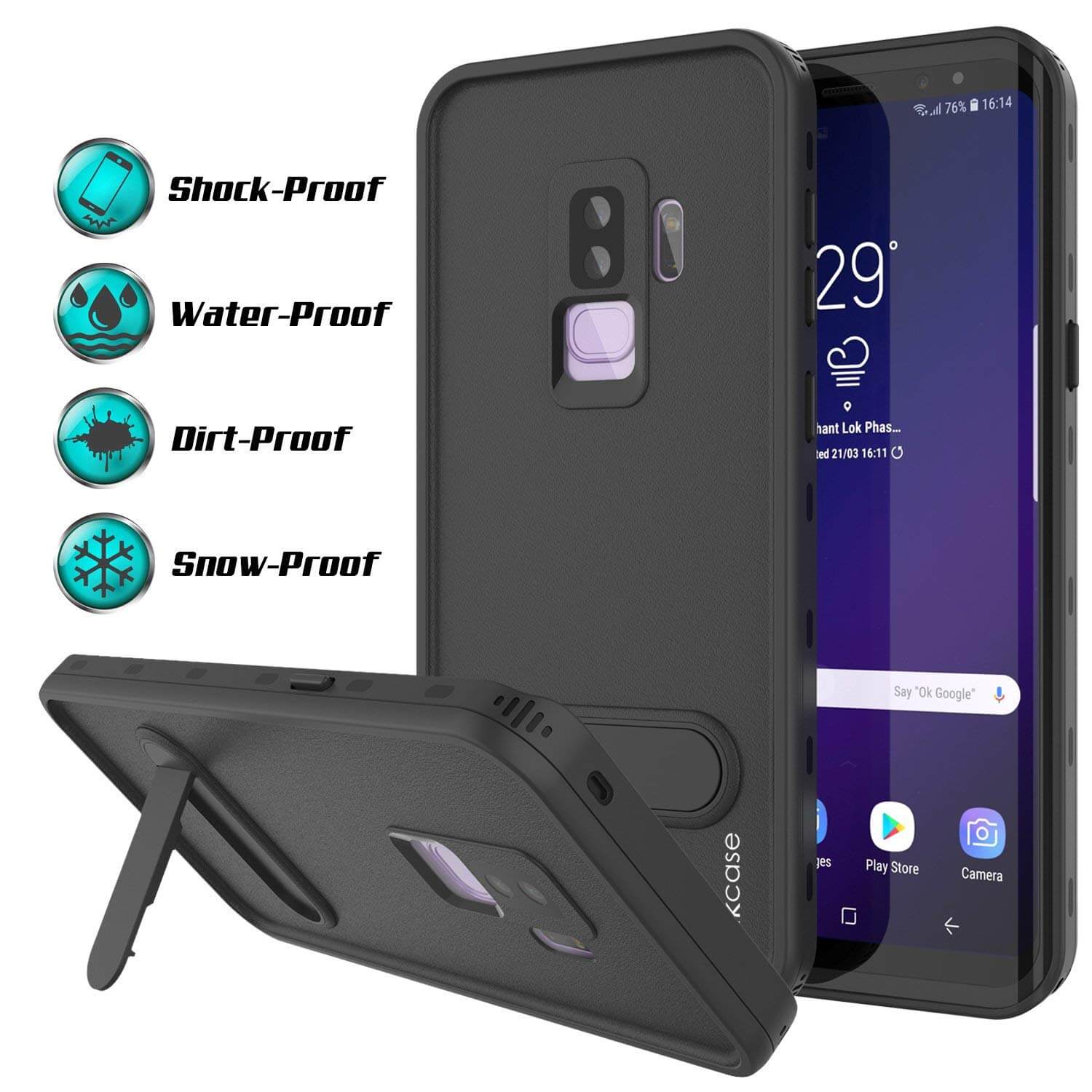 Galaxy S9 Plus Waterproof Case, Punkcase [KickStud Series] Armor Cover [BLACK]