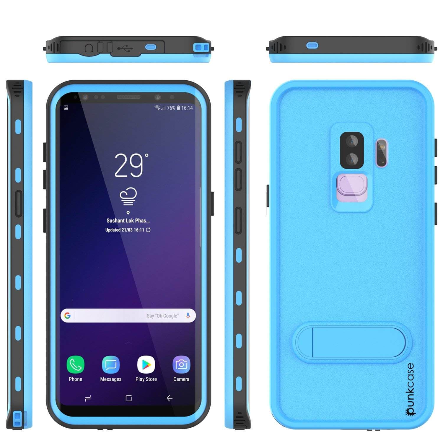Galaxy S9 Plus Waterproof Case, Punkcase [KickStud Series] Armor Cover [LIGHT BLUE]