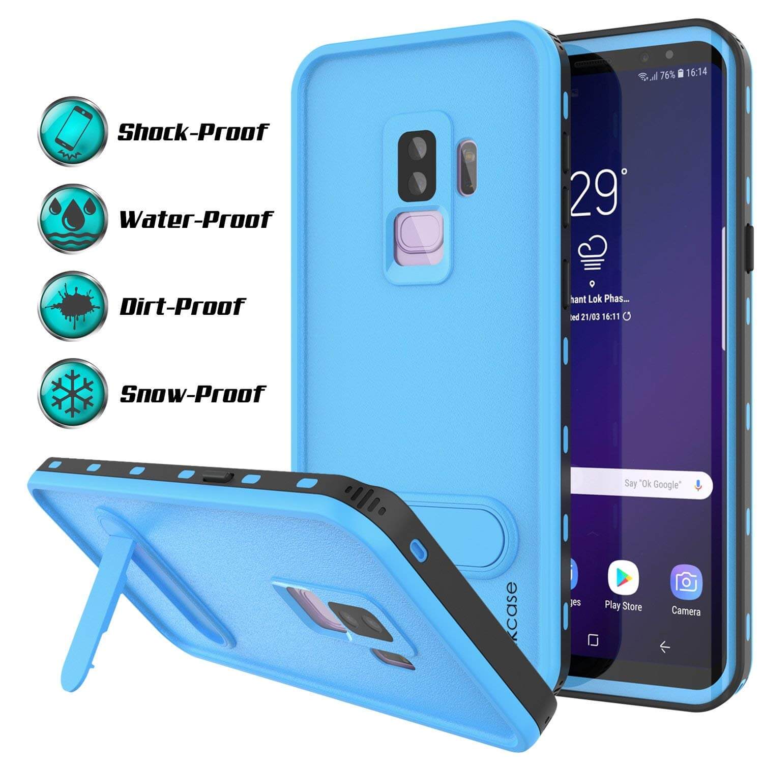 Galaxy S9 Plus Waterproof Case, Punkcase [KickStud Series] Armor Cover [LIGHT BLUE]