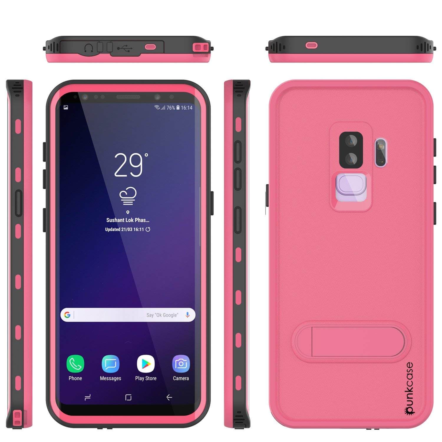 Galaxy S9 Plus Waterproof Case, Punkcase [KickStud Series] Armor Cover [PINK]