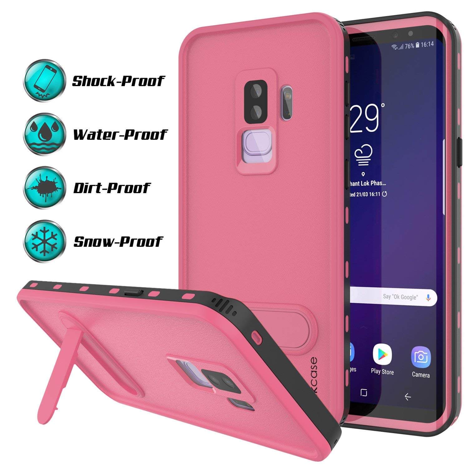 Galaxy S9 Plus Waterproof Case, Punkcase [KickStud Series] Armor Cover [PINK]