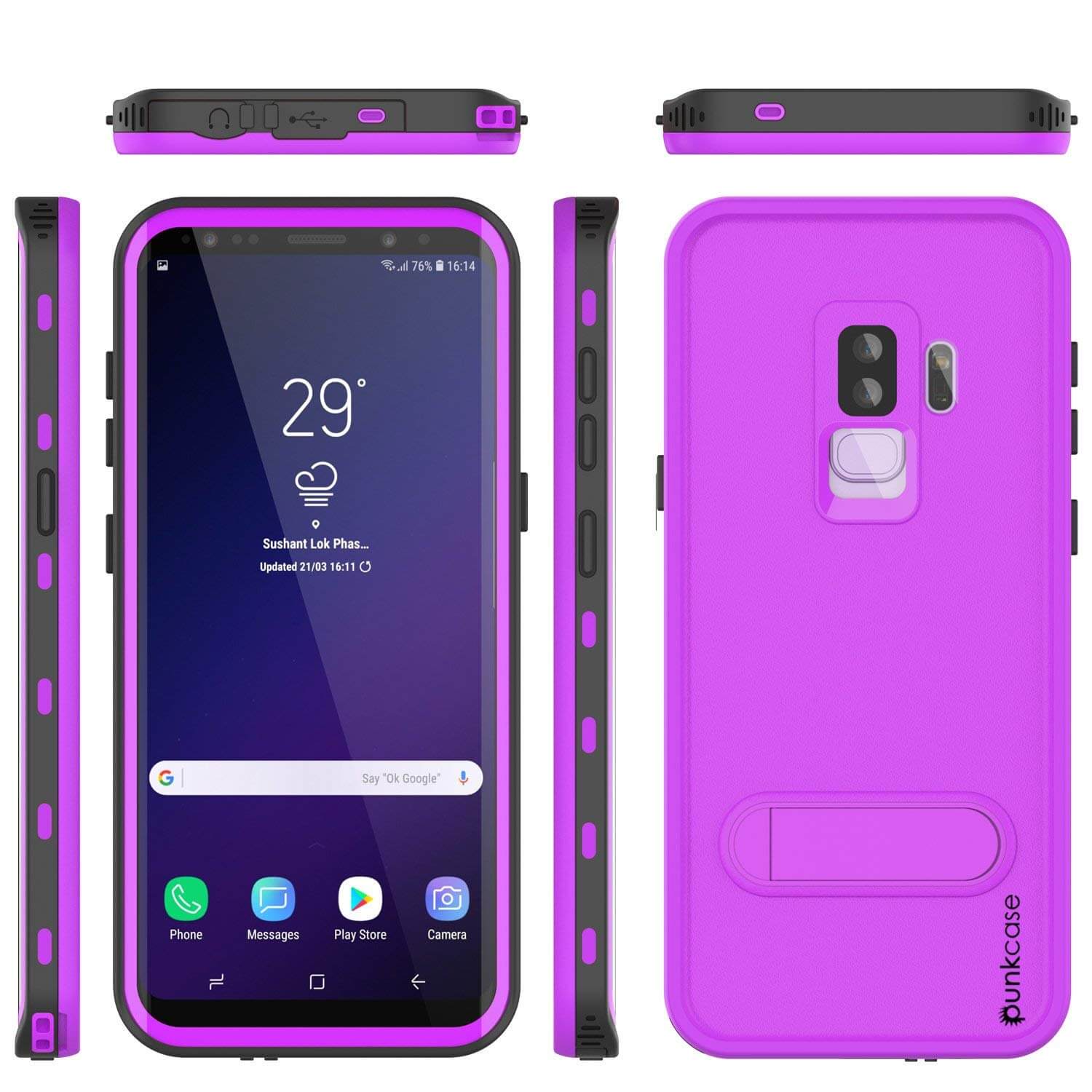 Galaxy S9 Plus Waterproof Case, Punkcase [KickStud Series] Armor Cover [PURPLE]