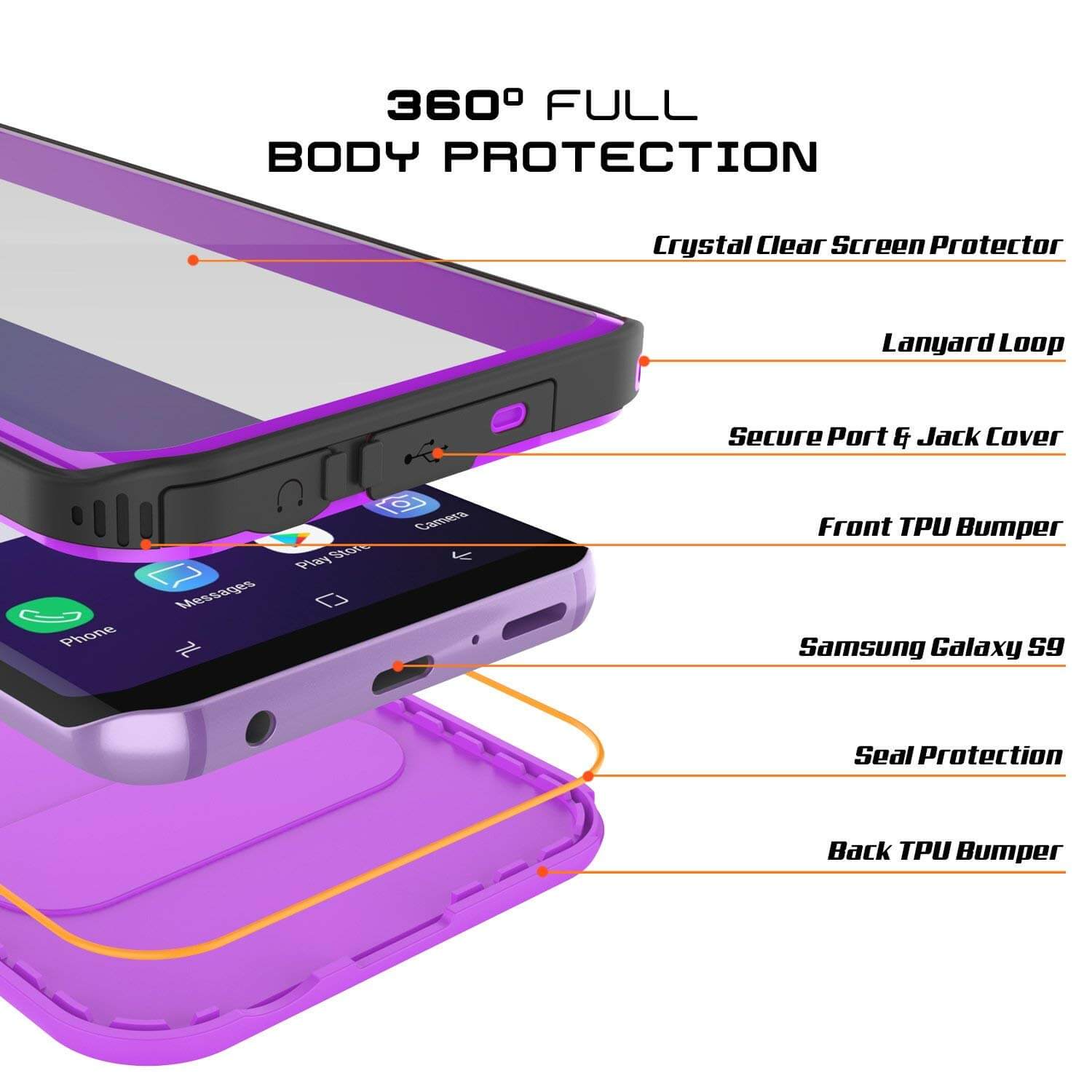 Galaxy S9 Plus Waterproof Case, Punkcase [KickStud Series] Armor Cover [PURPLE]