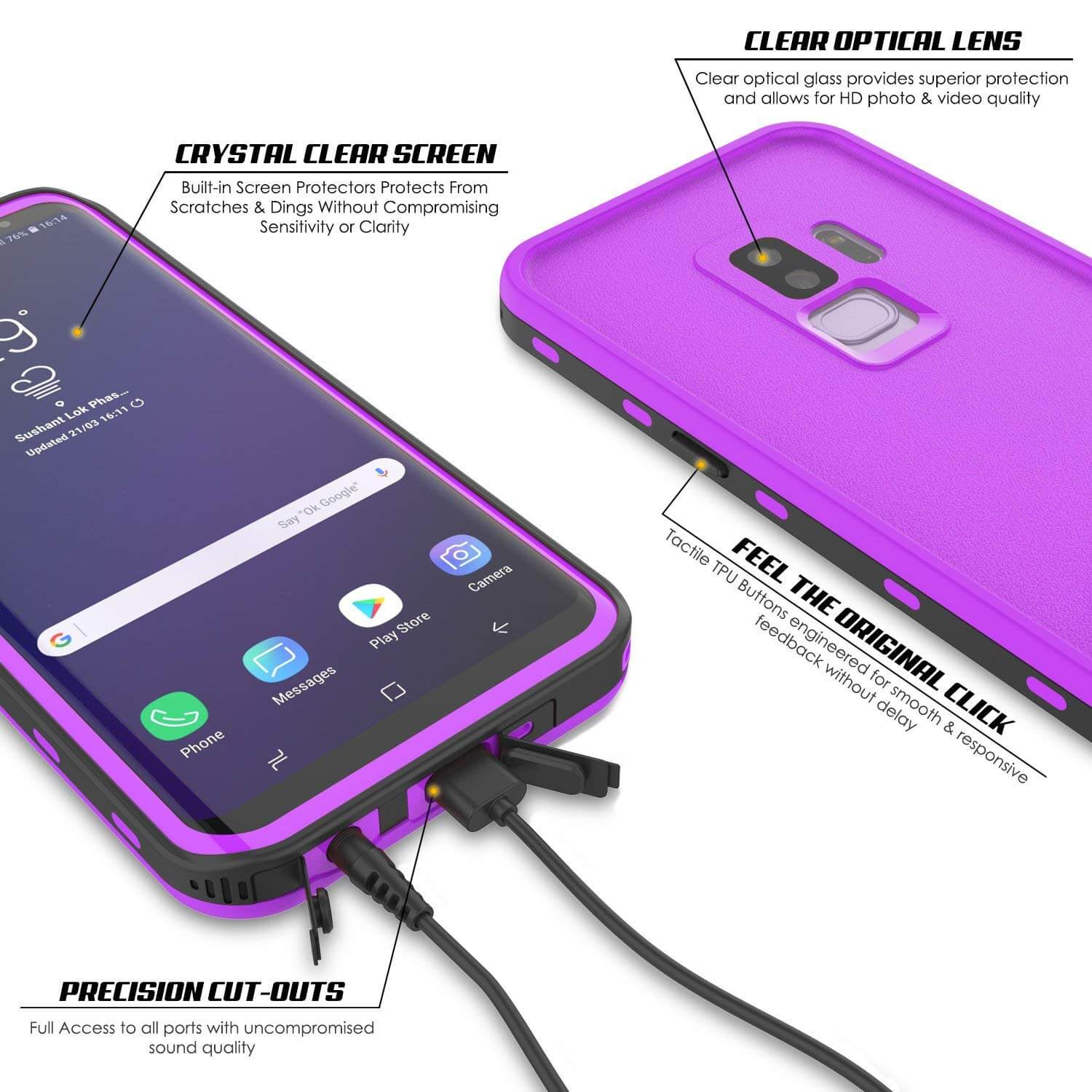 Galaxy S9 Plus Waterproof Case, Punkcase [KickStud Series] Armor Cover [PURPLE]