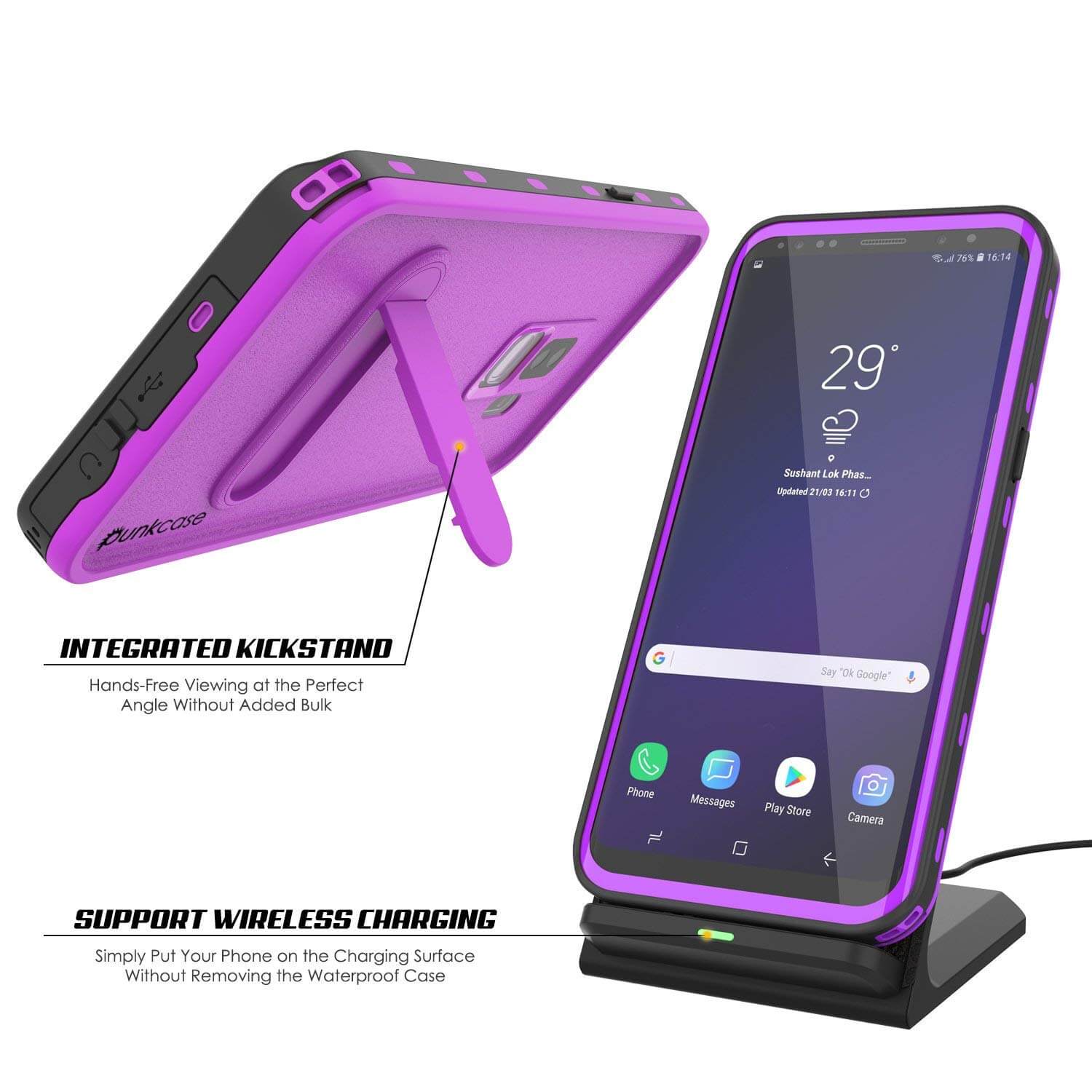 Galaxy S9 Plus Waterproof Case, Punkcase [KickStud Series] Armor Cover [PURPLE]