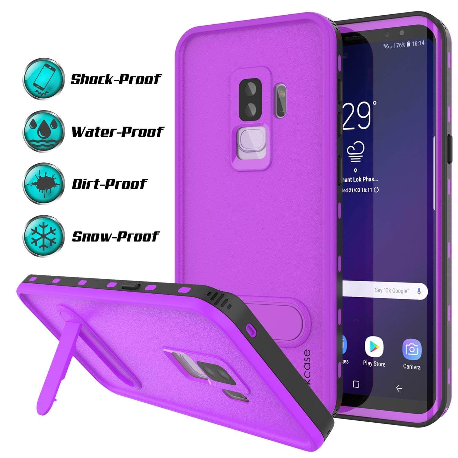 Galaxy S9 Plus Waterproof Case, Punkcase [KickStud Series] Armor Cover [PURPLE]