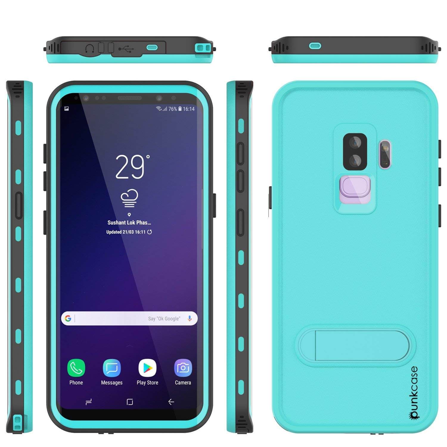 Galaxy S9 Plus Waterproof Case, Punkcase [KickStud Series] Armor Cover [TEAL]
