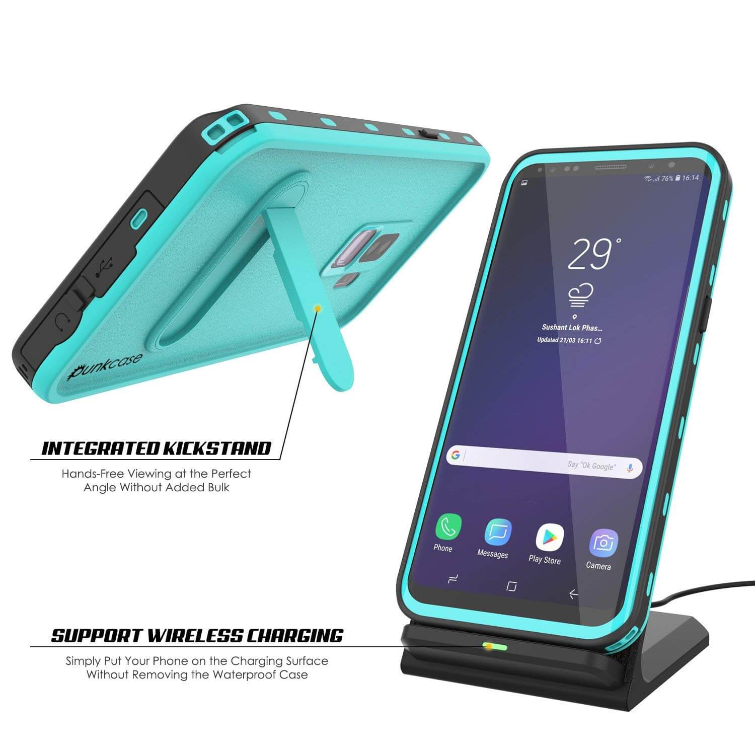 Galaxy S9 Plus Waterproof Case, Punkcase [KickStud Series] Armor Cover [TEAL]