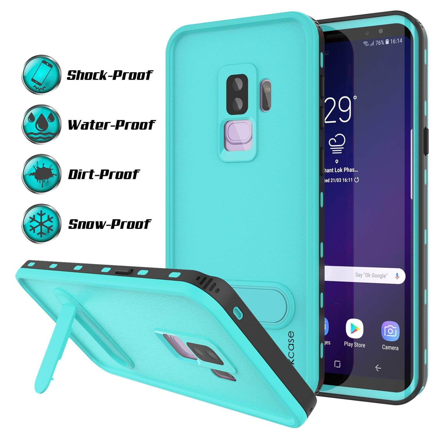 Galaxy S9 Plus Waterproof Case, Punkcase [KickStud Series] Armor Cover [TEAL]