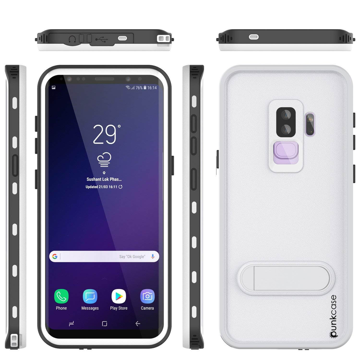 Galaxy S9 Plus Waterproof Case, Punkcase [KickStud Series] Armor Cover [WHITE]