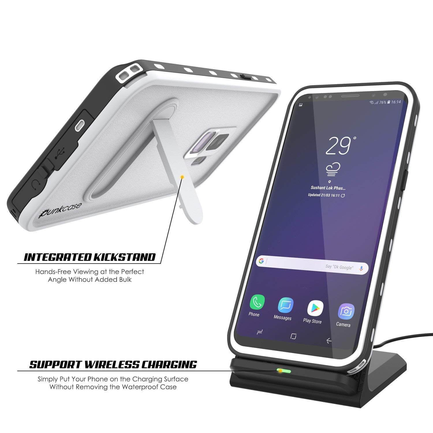 Galaxy S9 Plus Waterproof Case, Punkcase [KickStud Series] Armor Cover [WHITE]