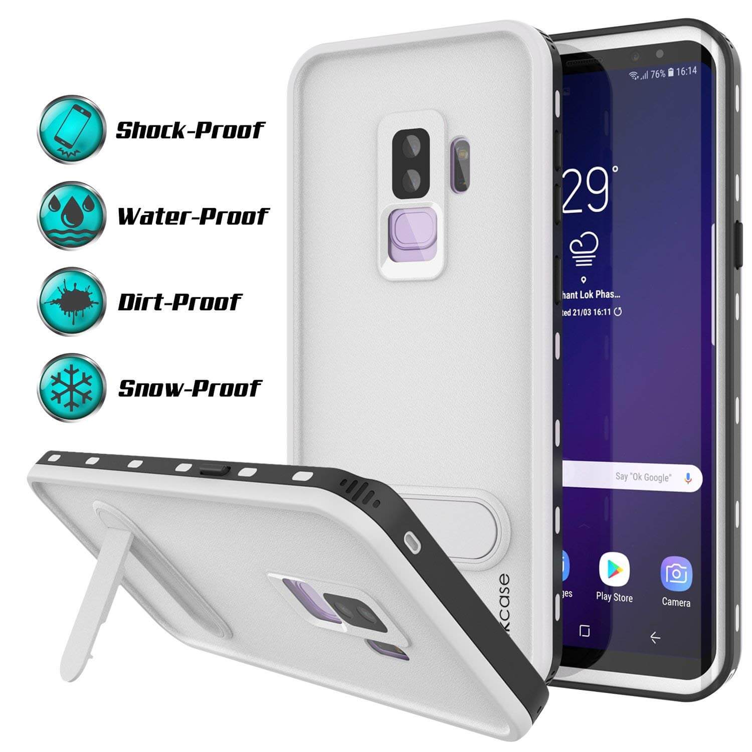 Galaxy S9 Plus Waterproof Case, Punkcase [KickStud Series] Armor Cover [WHITE]