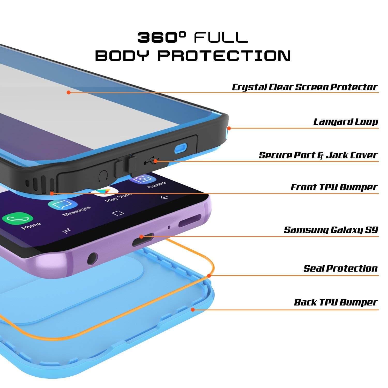 Galaxy S9 Waterproof Case, Punkcase [KickStud Series] Armor Cover [LIGHT BLUE]