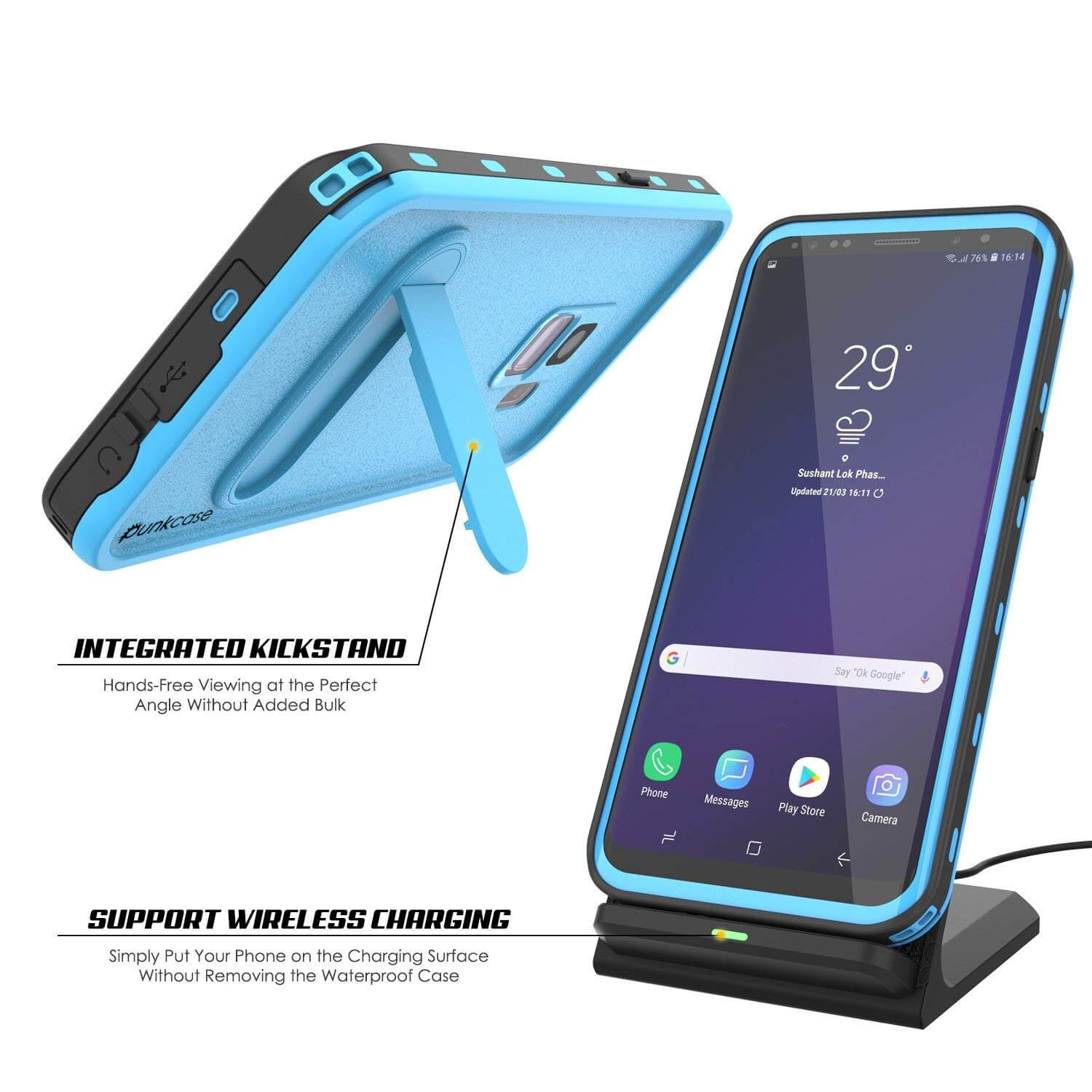 Galaxy S9 Waterproof Case, Punkcase [KickStud Series] Armor Cover [LIGHT BLUE]