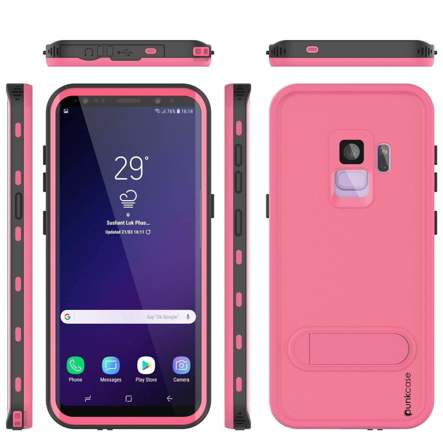 Galaxy S9 Waterproof Case, Punkcase [KickStud Series] Armor Cover [PINK]