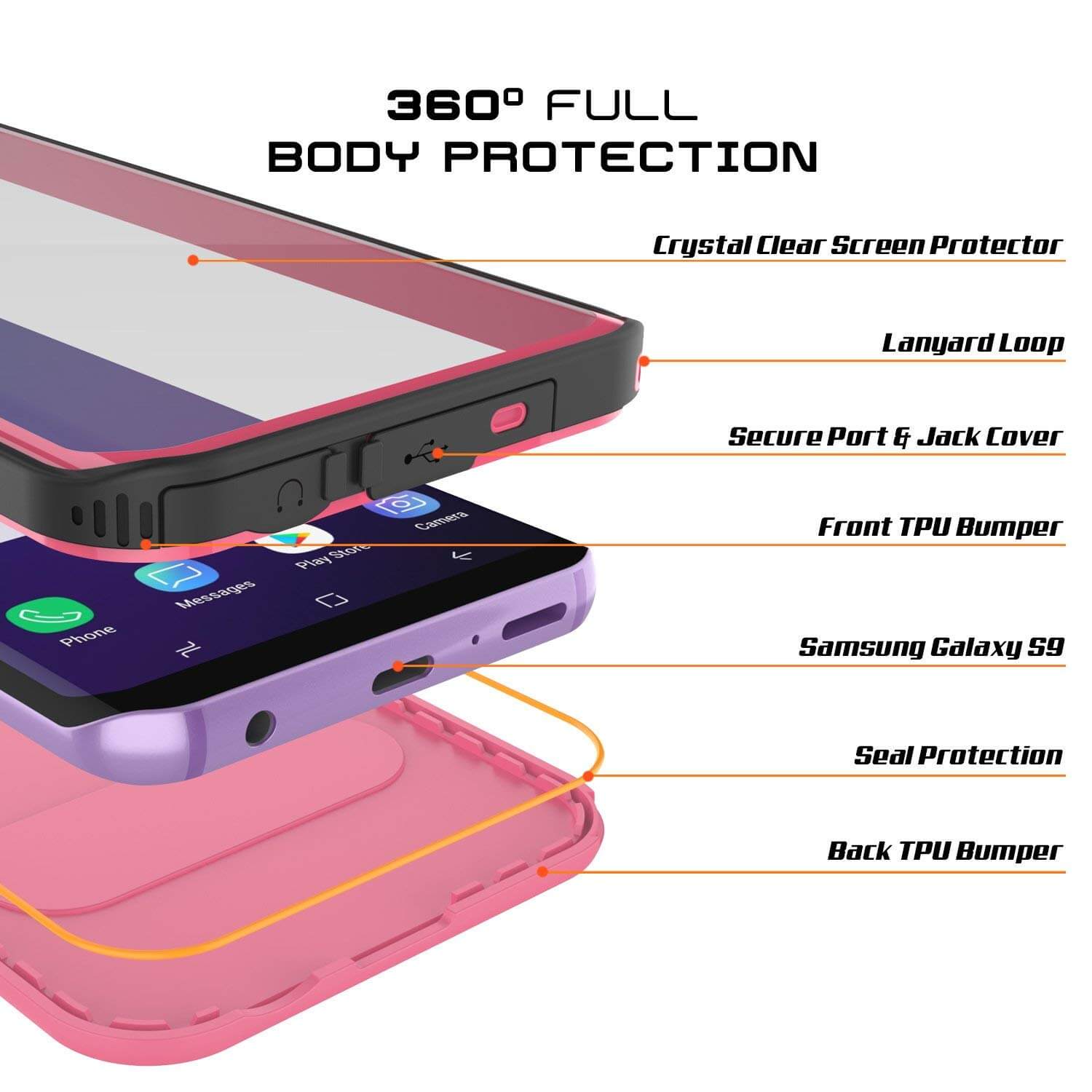 Galaxy S9 Waterproof Case, Punkcase [KickStud Series] Armor Cover [PINK]