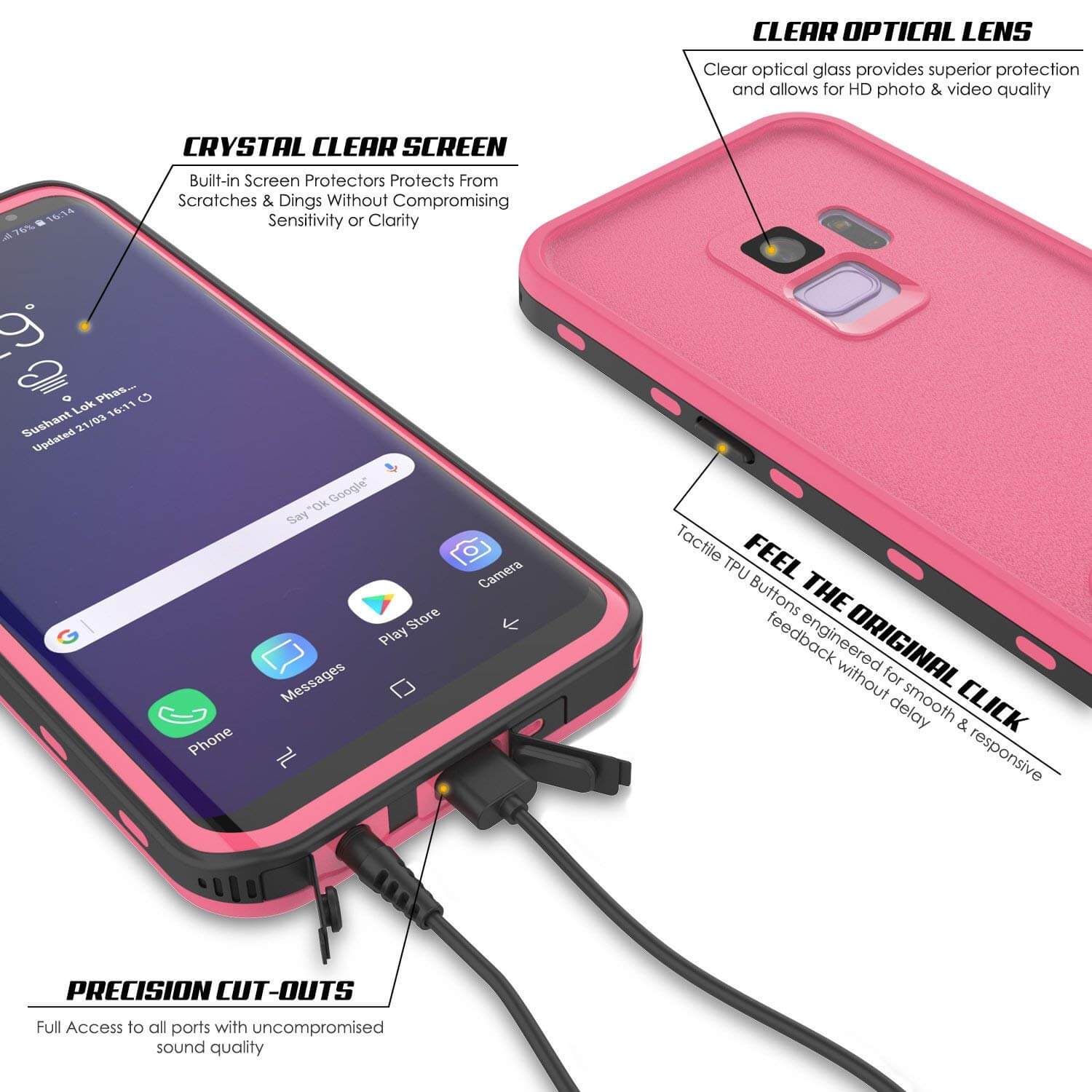 Galaxy S9 Waterproof Case, Punkcase [KickStud Series] Armor Cover [PINK]