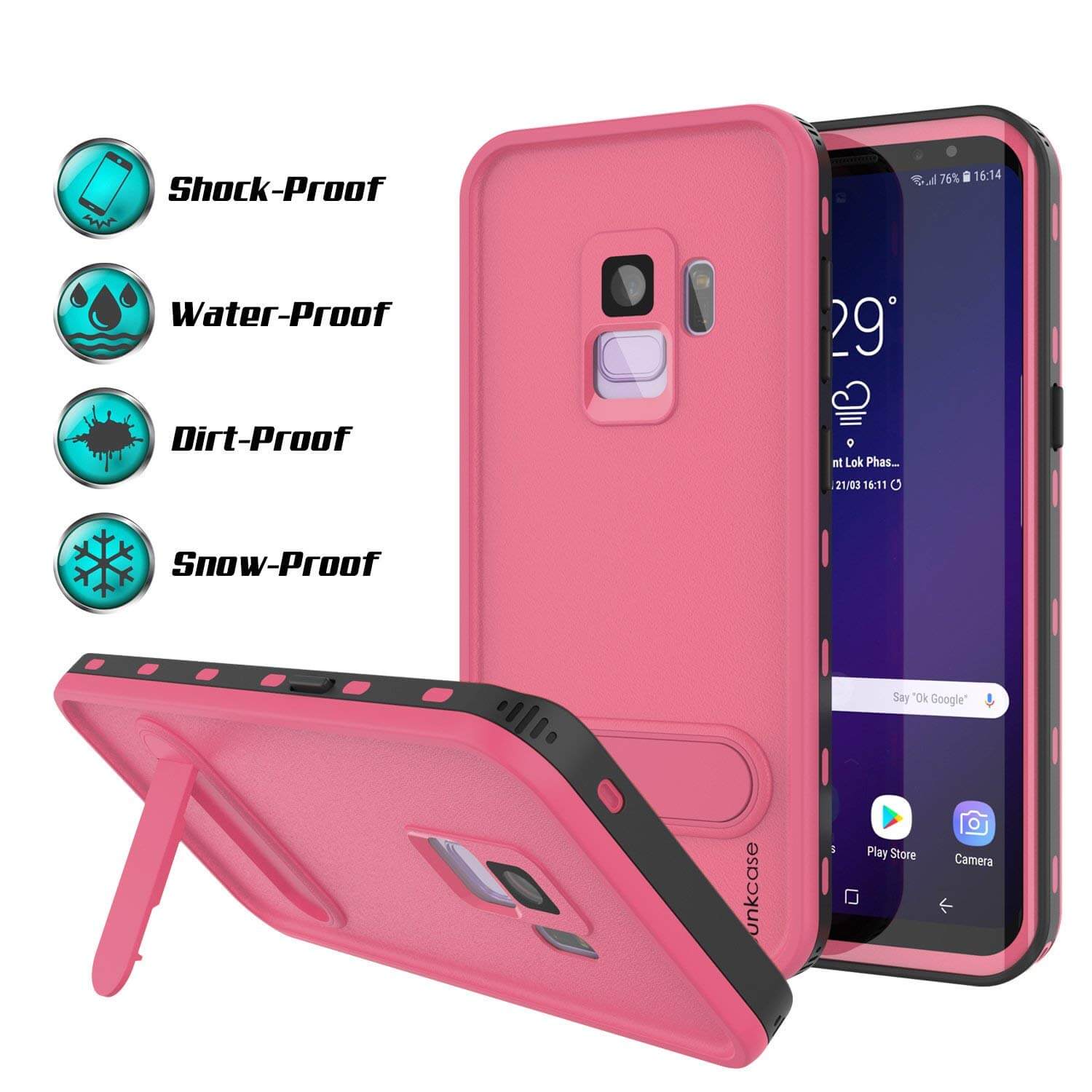 Galaxy S9 Waterproof Case, Punkcase [KickStud Series] Armor Cover [PINK]