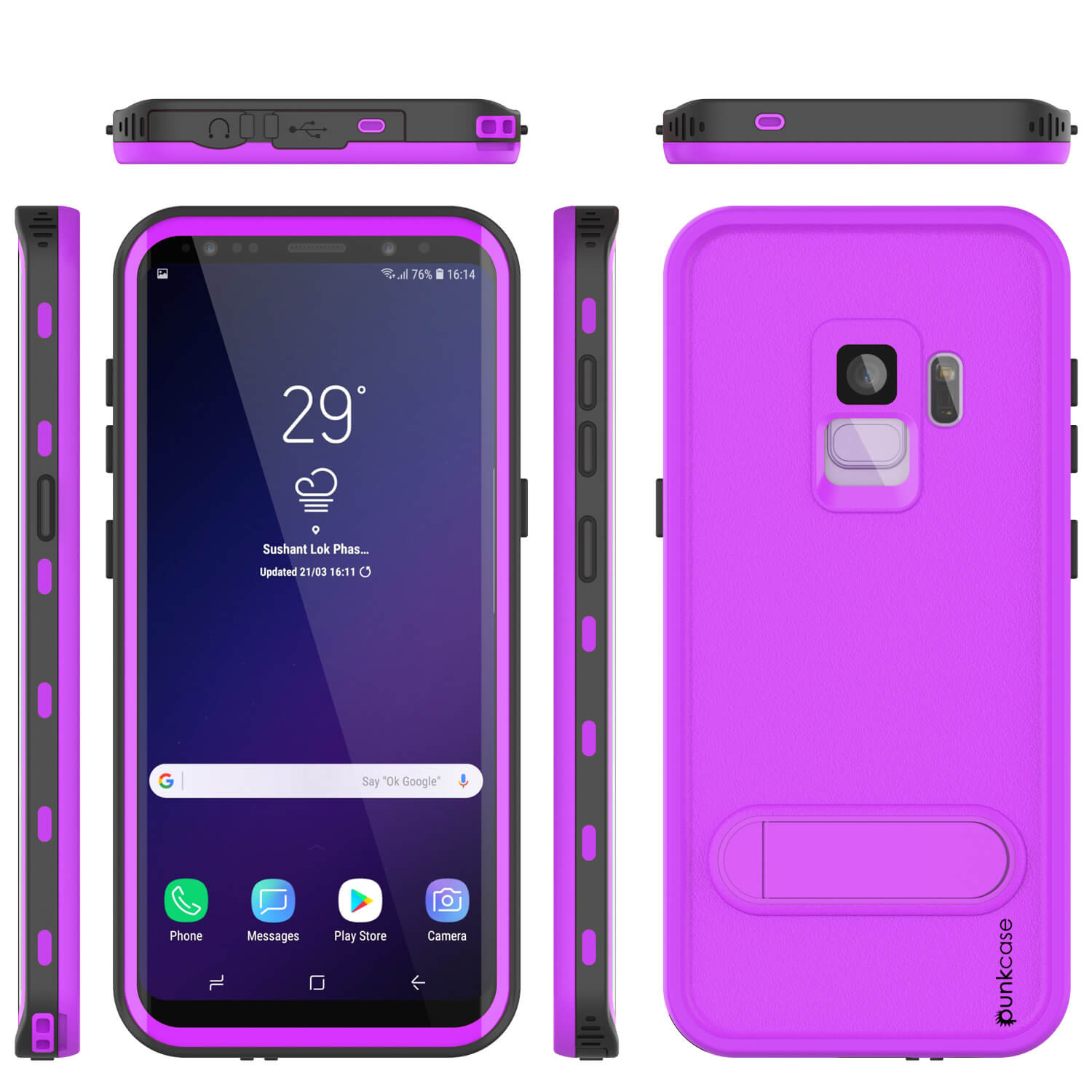 Galaxy S9 Waterproof Case, Punkcase [KickStud Series] Armor Cover [PURPLE]