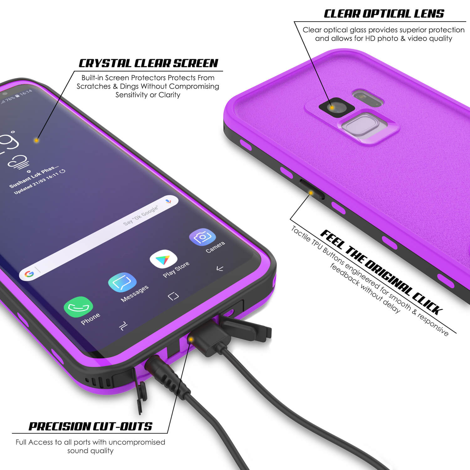 Galaxy S9 Waterproof Case, Punkcase [KickStud Series] Armor Cover [PURPLE]