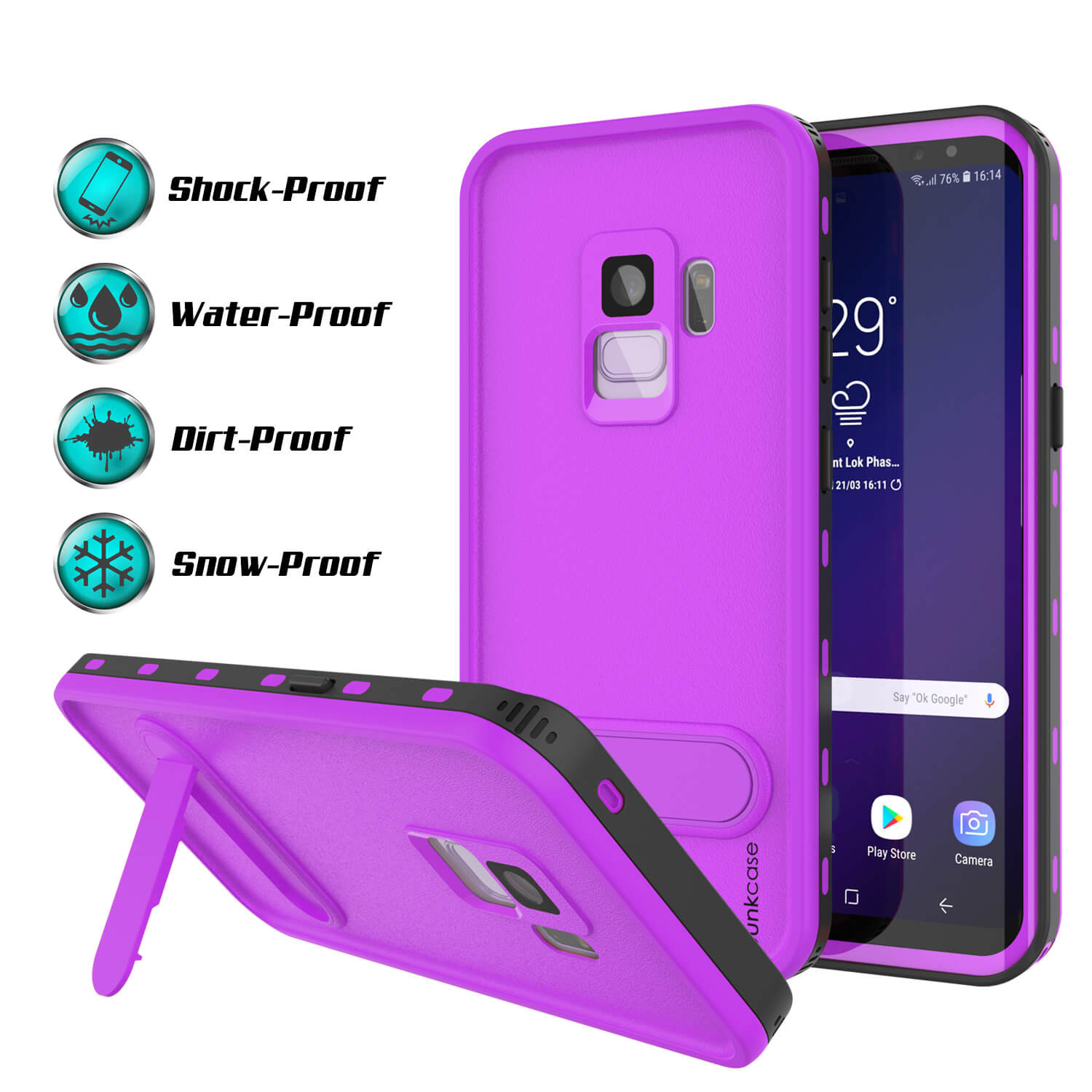 Galaxy S9 Waterproof Case, Punkcase [KickStud Series] Armor Cover [PURPLE]