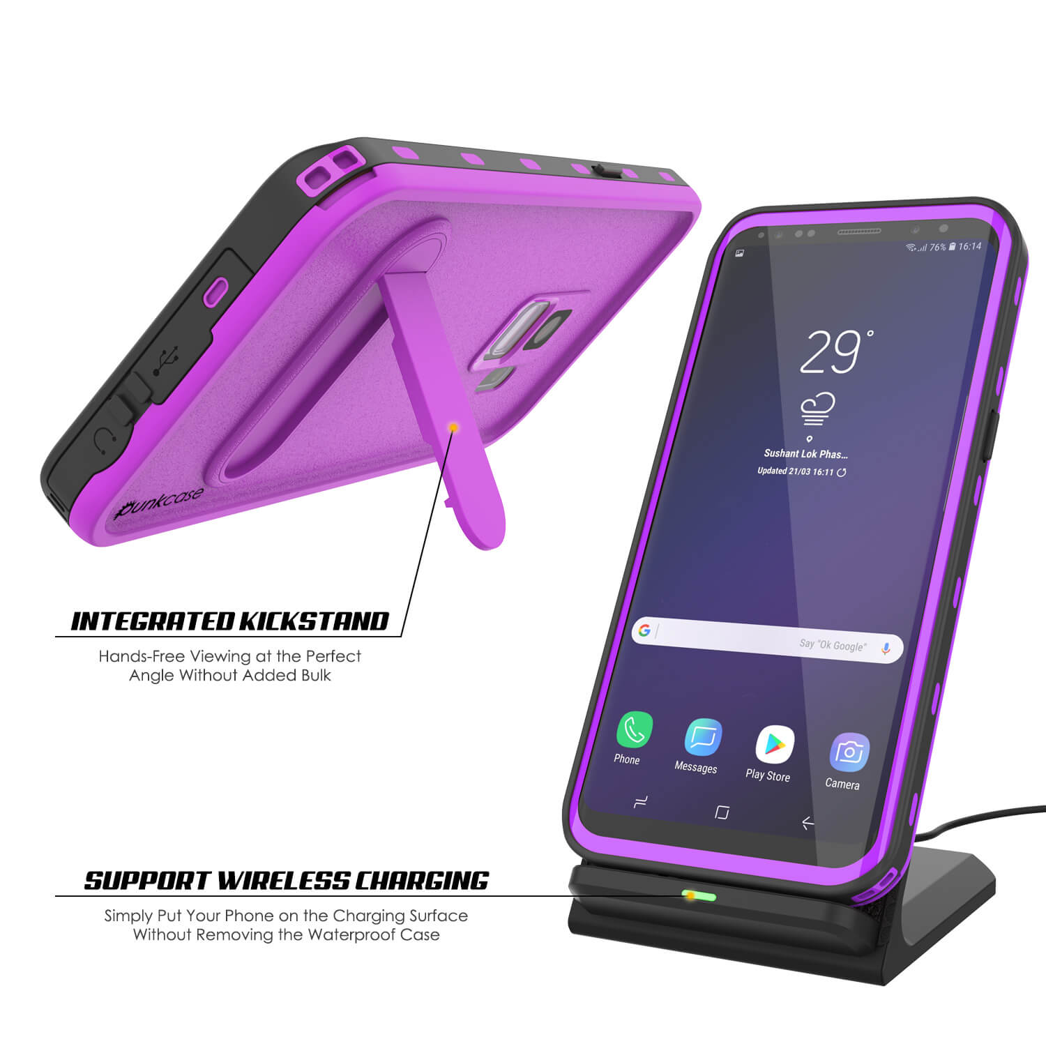 Galaxy S9 Waterproof Case, Punkcase [KickStud Series] Armor Cover [PURPLE]