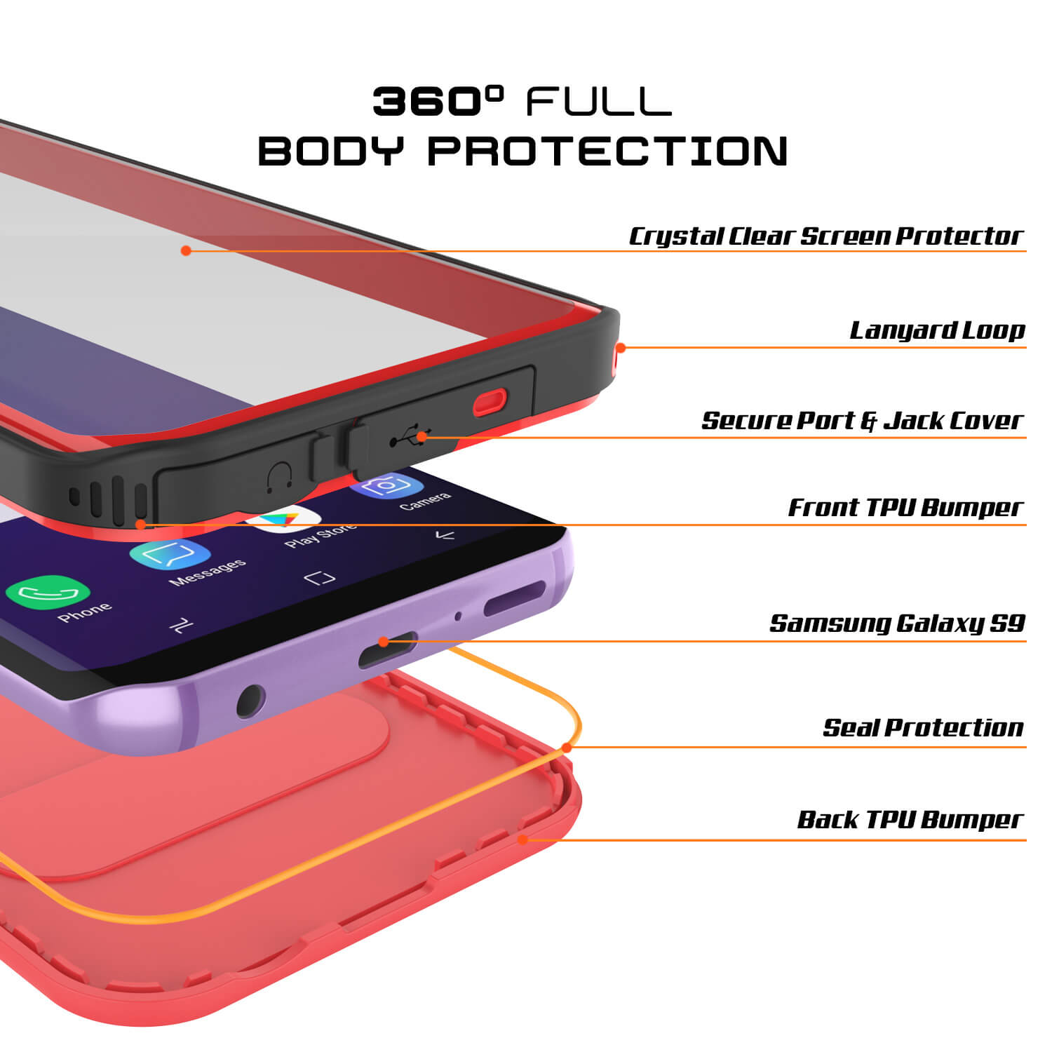 Galaxy S9 Waterproof Case, Punkcase [KickStud Series] Armor Cover [RED]