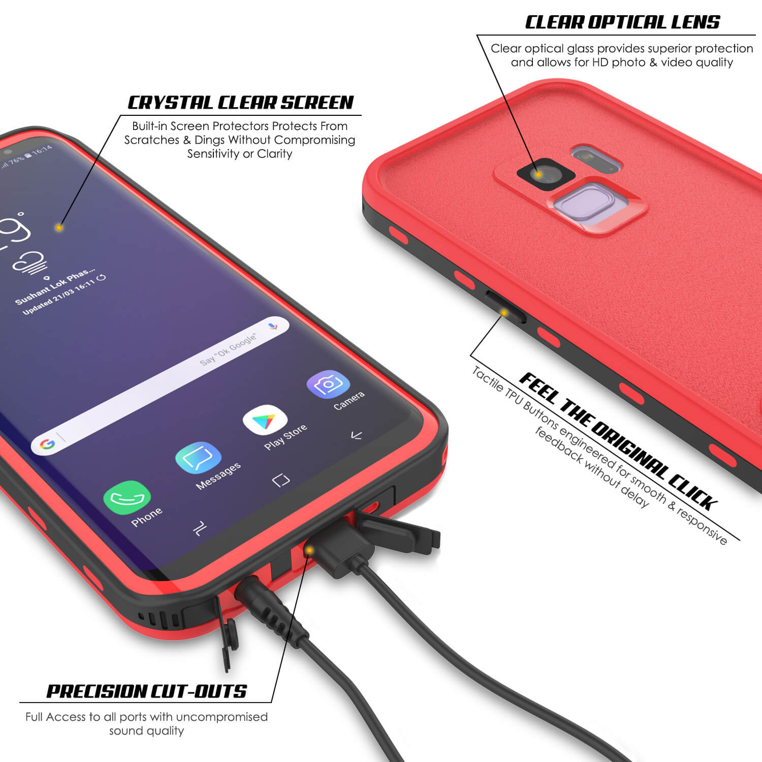Galaxy S9 Waterproof Case, Punkcase [KickStud Series] Armor Cover [RED]