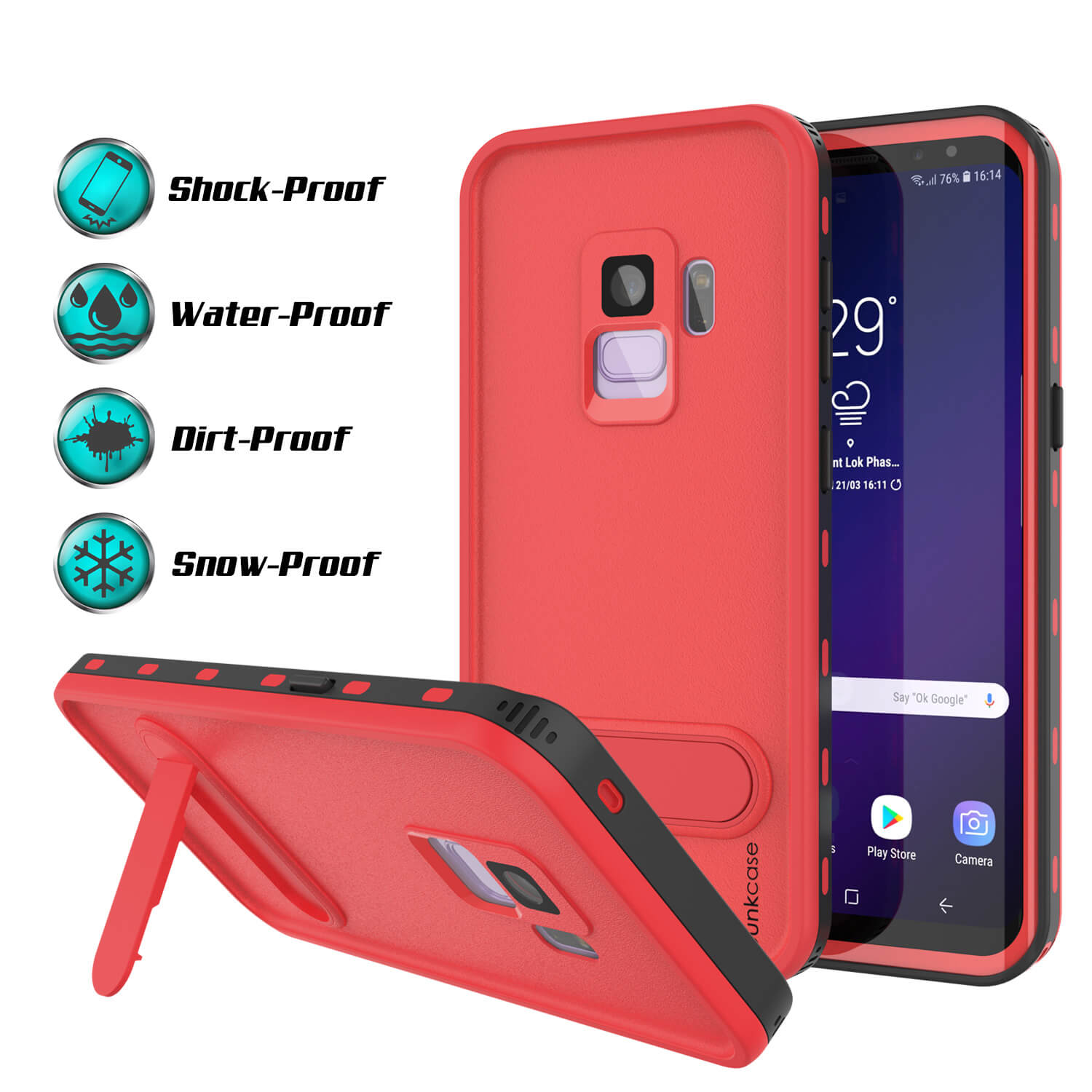 Galaxy S9 Waterproof Case, Punkcase [KickStud Series] Armor Cover [RED]