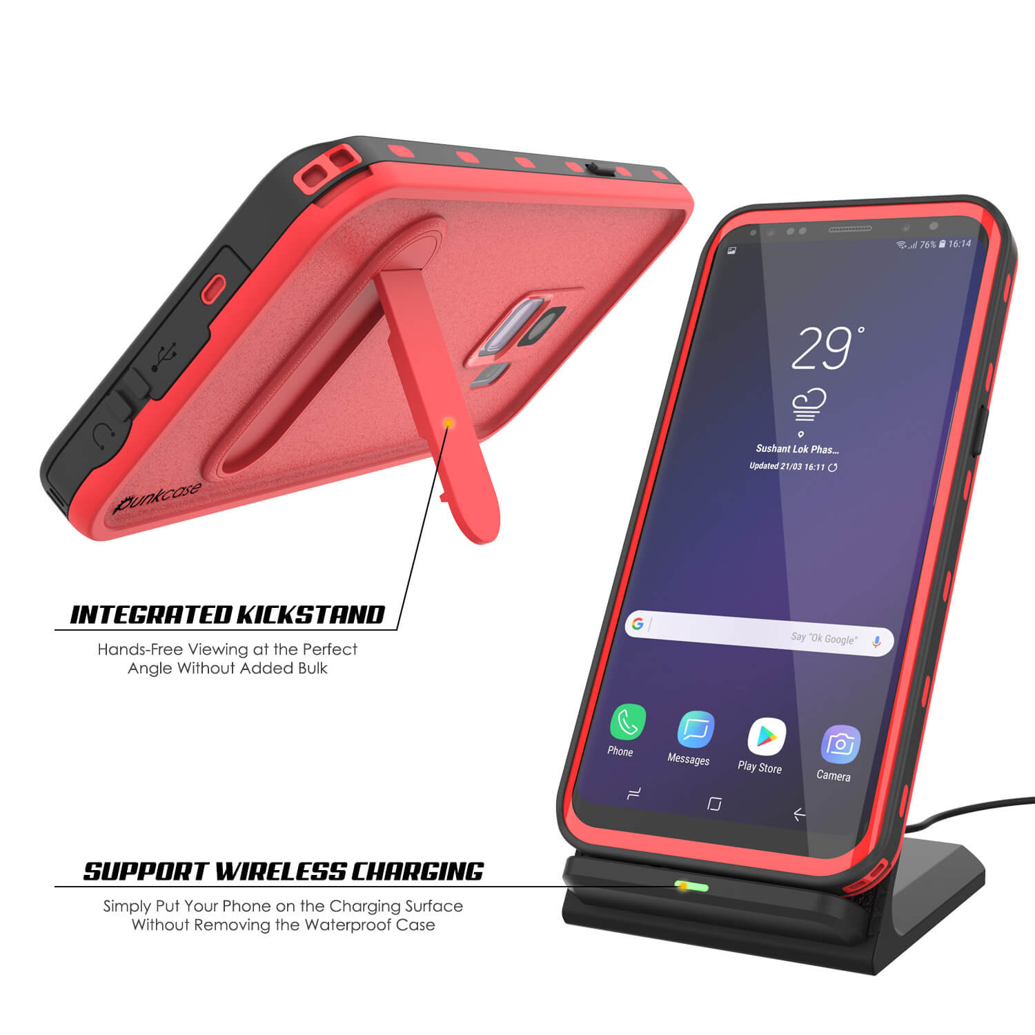 Galaxy S9 Waterproof Case, Punkcase [KickStud Series] Armor Cover [RED]