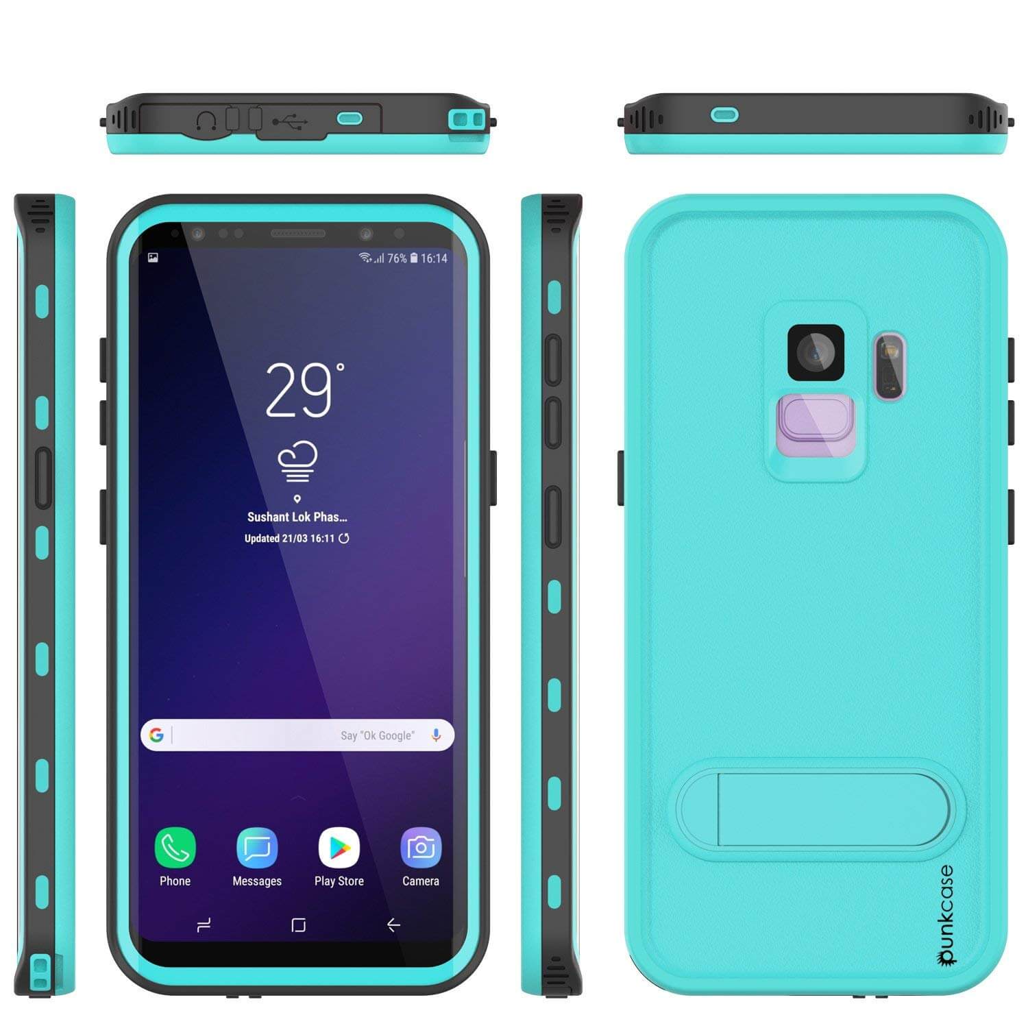 Galaxy S9 Waterproof Case, Punkcase [KickStud Series] Armor Cover [TEAL]