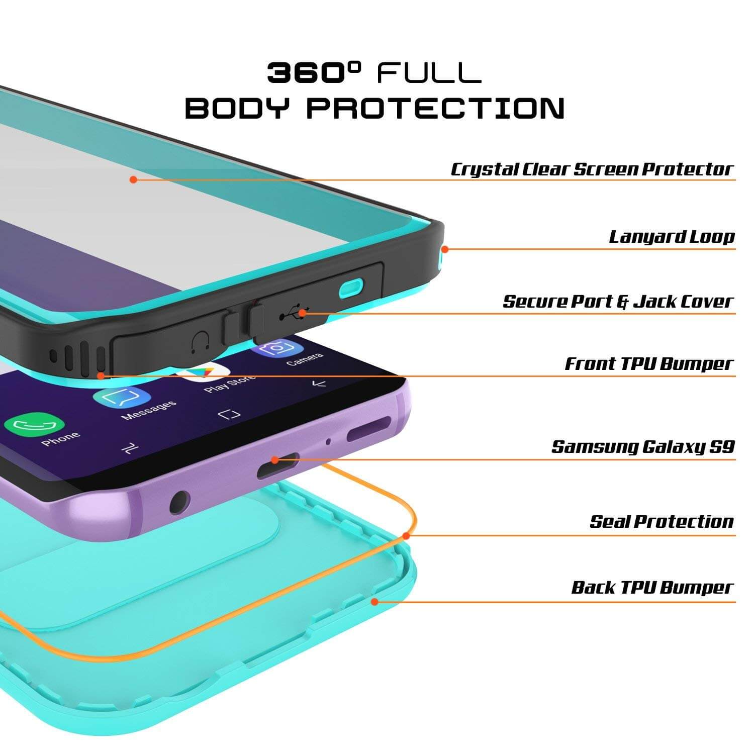 Galaxy S9 Waterproof Case, Punkcase [KickStud Series] Armor Cover [TEAL]