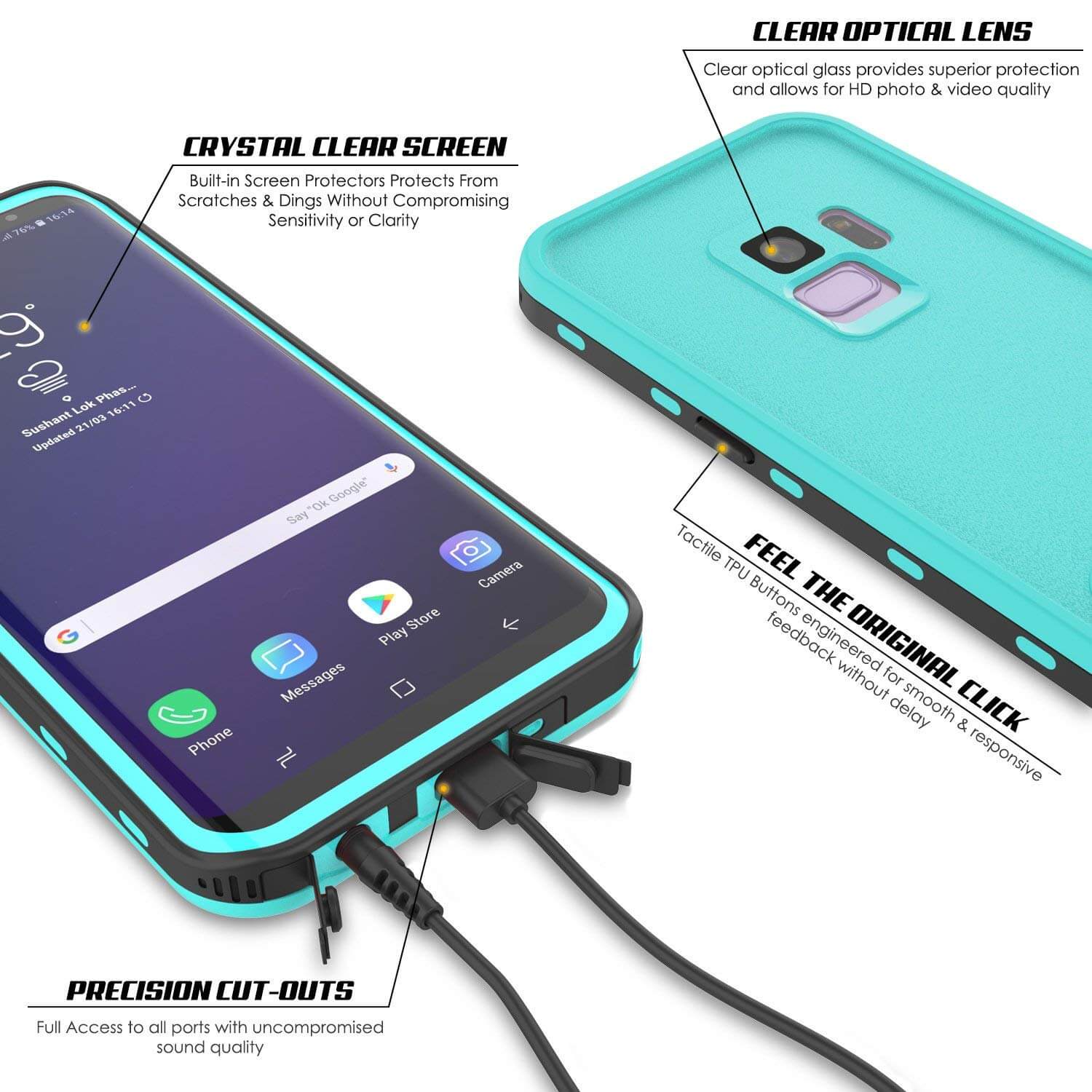 Galaxy S9 Waterproof Case, Punkcase [KickStud Series] Armor Cover [TEAL]