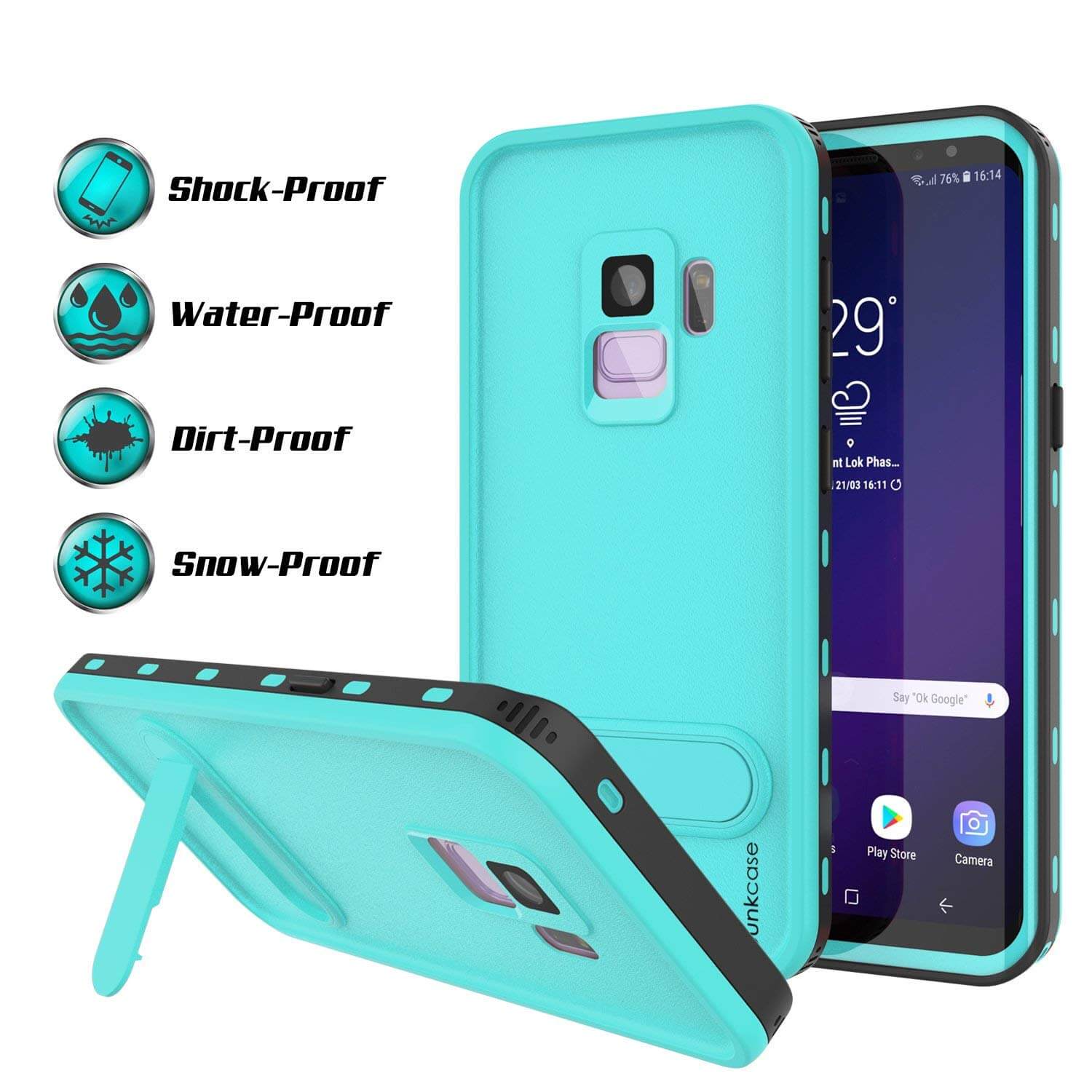 Galaxy S9 Waterproof Case, Punkcase [KickStud Series] Armor Cover [TEAL]