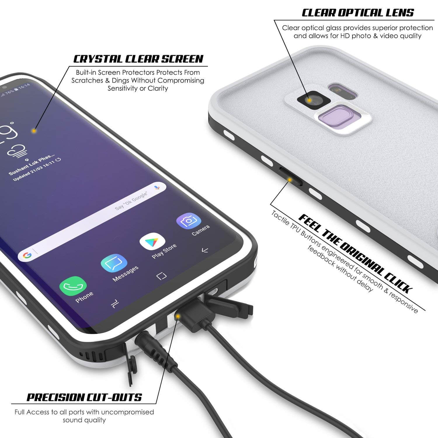 Galaxy S9 Waterproof Case, Punkcase [KickStud Series] Armor Cover [WHITE]