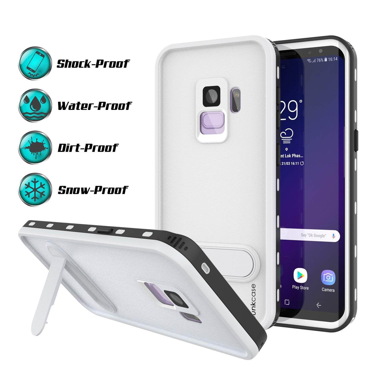 Galaxy S9 Waterproof Case, Punkcase [KickStud Series] Armor Cover [WHITE]