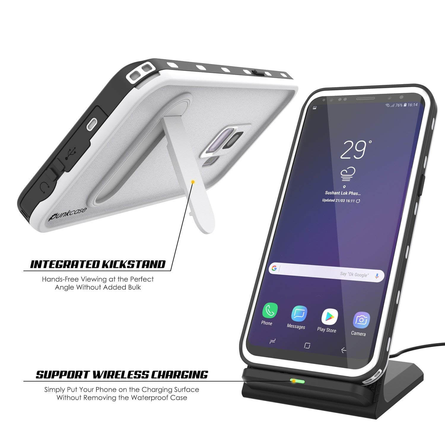 Galaxy S9 Waterproof Case, Punkcase [KickStud Series] Armor Cover [WHITE]