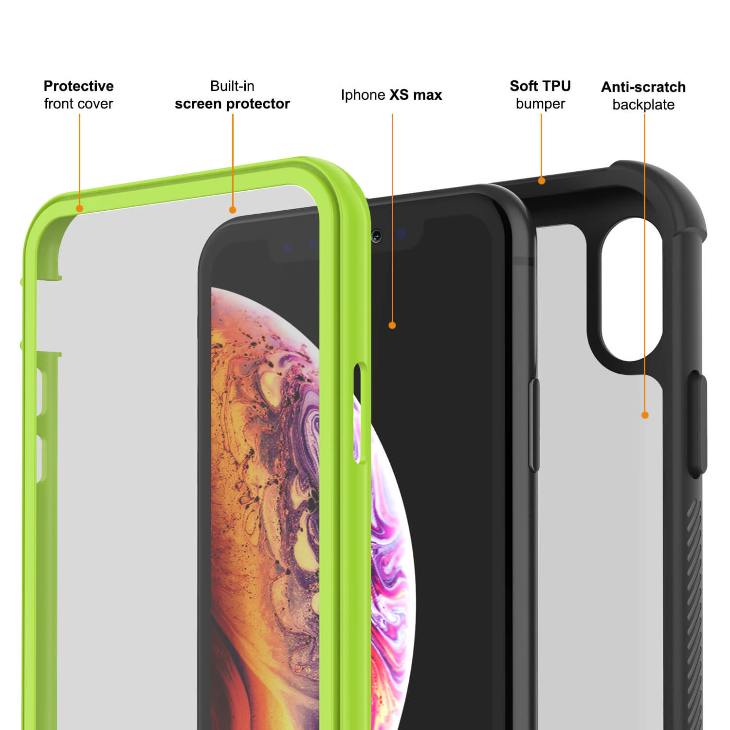 PunkCase iPhone XS Max Case, [Spartan Series] Clear Rugged Heavy Duty Cover W/Built in Screen Protector [Light-Green]