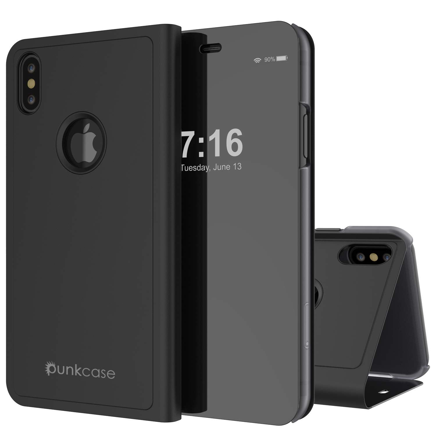 Punkcase iPhone X Reflector Case Protective Flip Cover [Black]