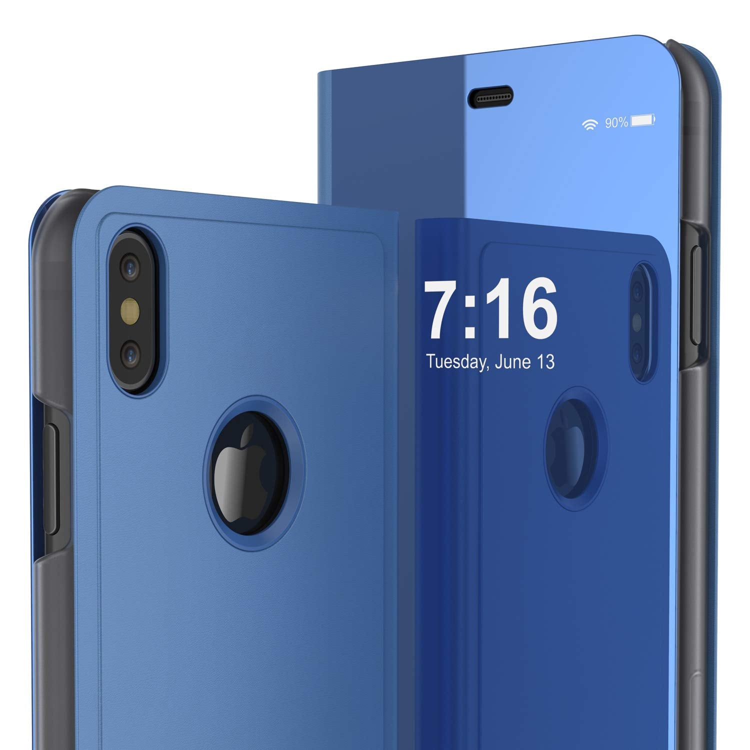 Punkcase iPhone X Reflector Case Protective Flip Cover [Blue]