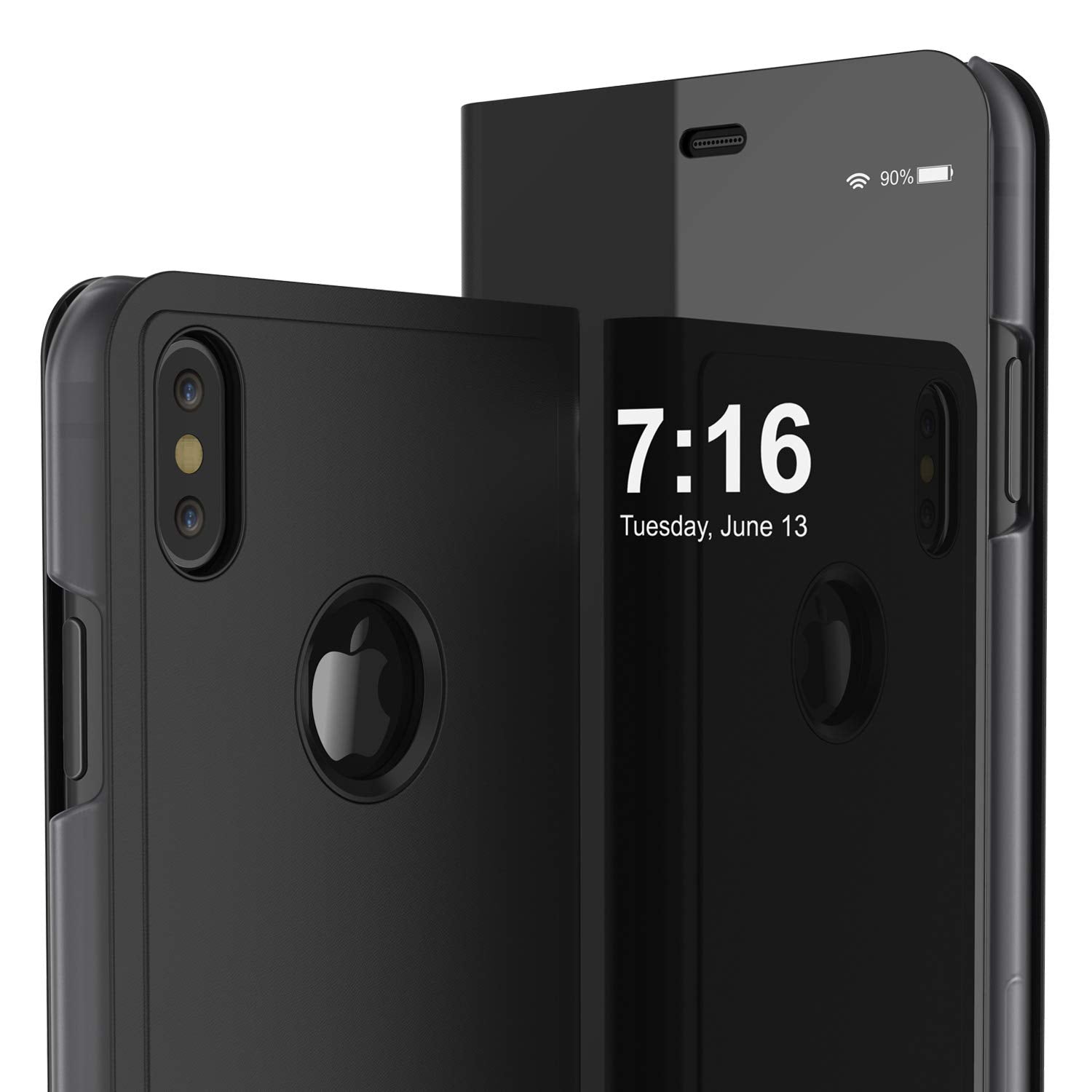 Punkcase iPhone X Reflector Case Protective Flip Cover [Black]