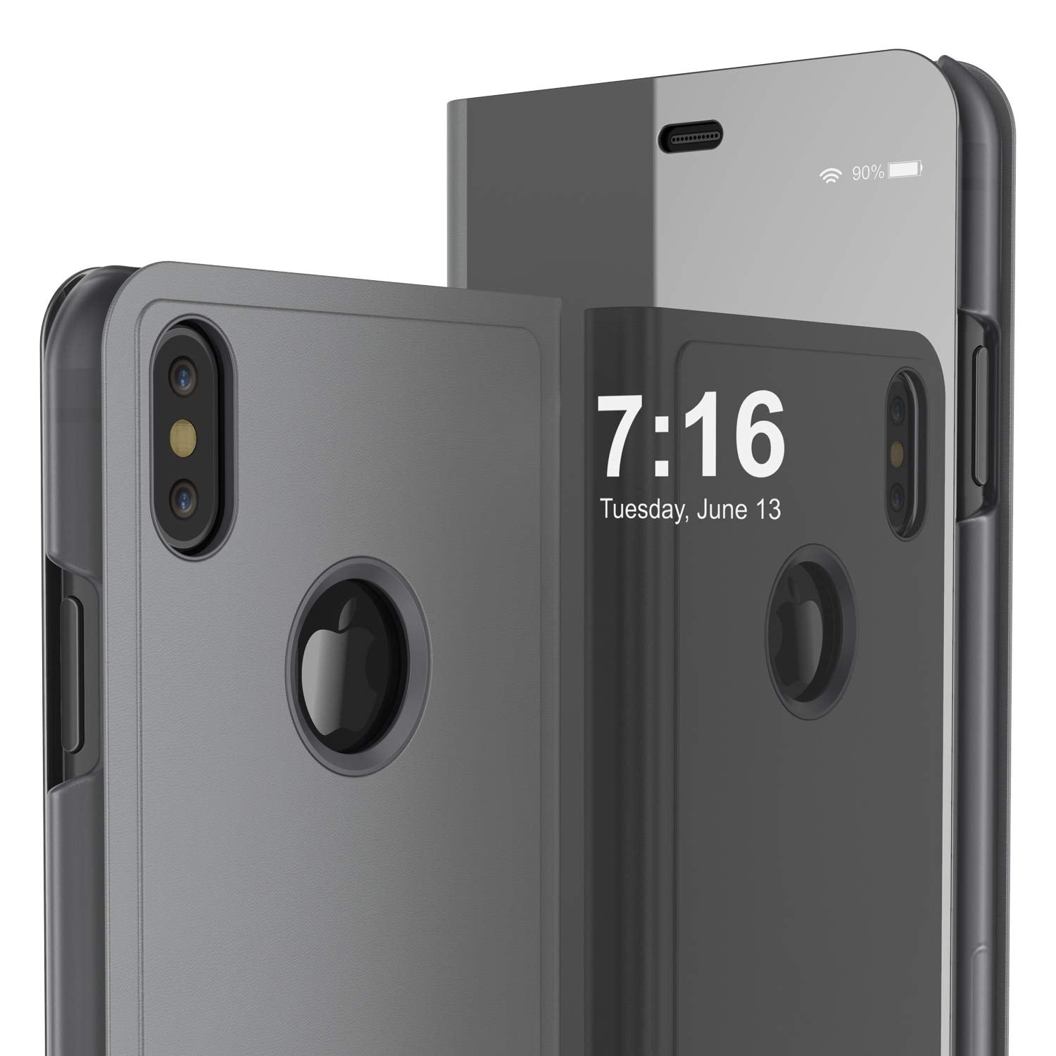 Punkcase iPhone X Reflector Case Protective Flip Cover [Silver]