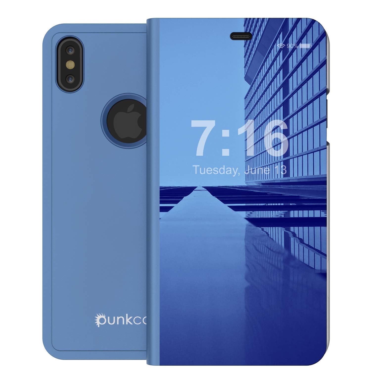 Punkcase iPhone X Reflector Case Protective Flip Cover [Blue]