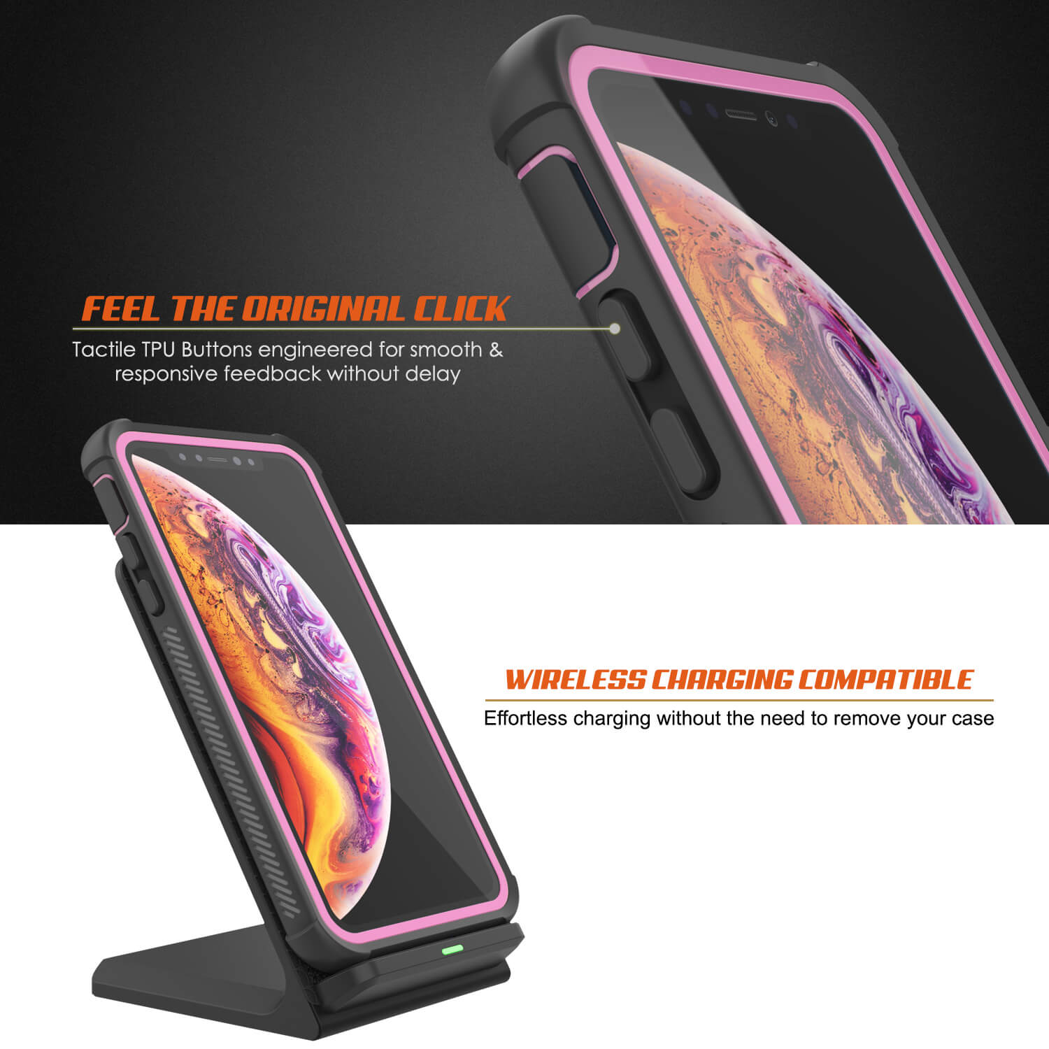 PunkCase iPhone XS Case, [Spartan Series] Clear Rugged Heavy Duty Cover W/Built in Screen Protector [Pink]