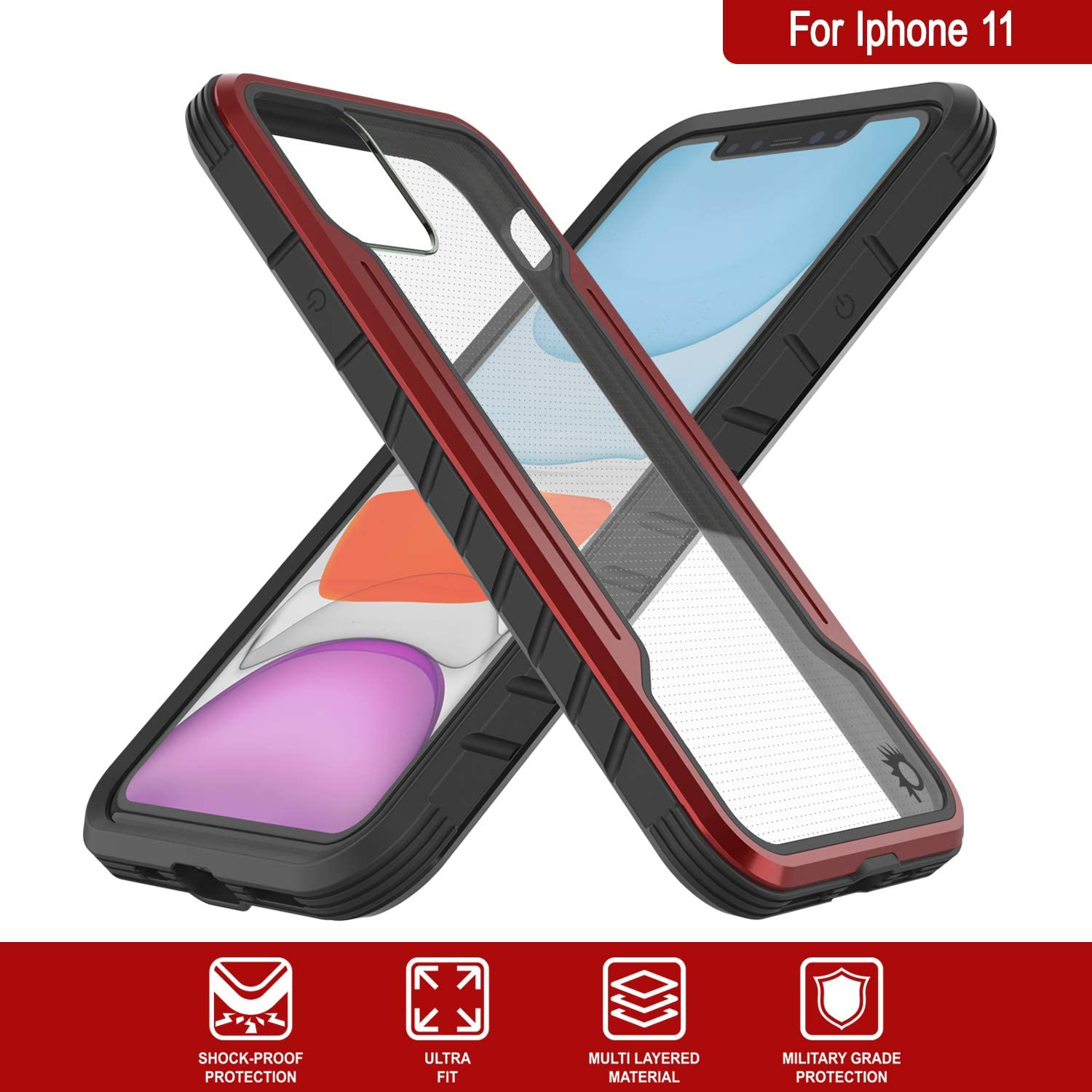 Punkcase iPhone 12 Mini ravenger Case Protective Military Grade Multilayer Cover [Red]