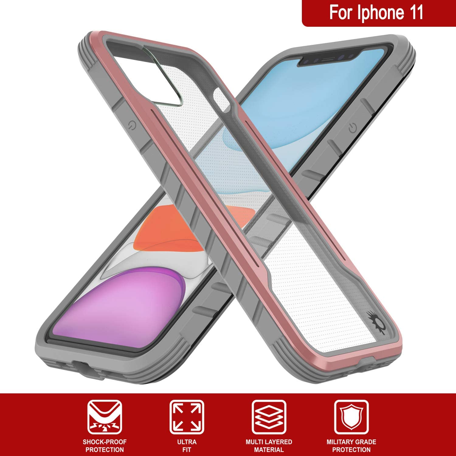 Punkcase iPhone 12 ravenger Case Protective Military Grade Multilayer Cover [Rose-Gold]