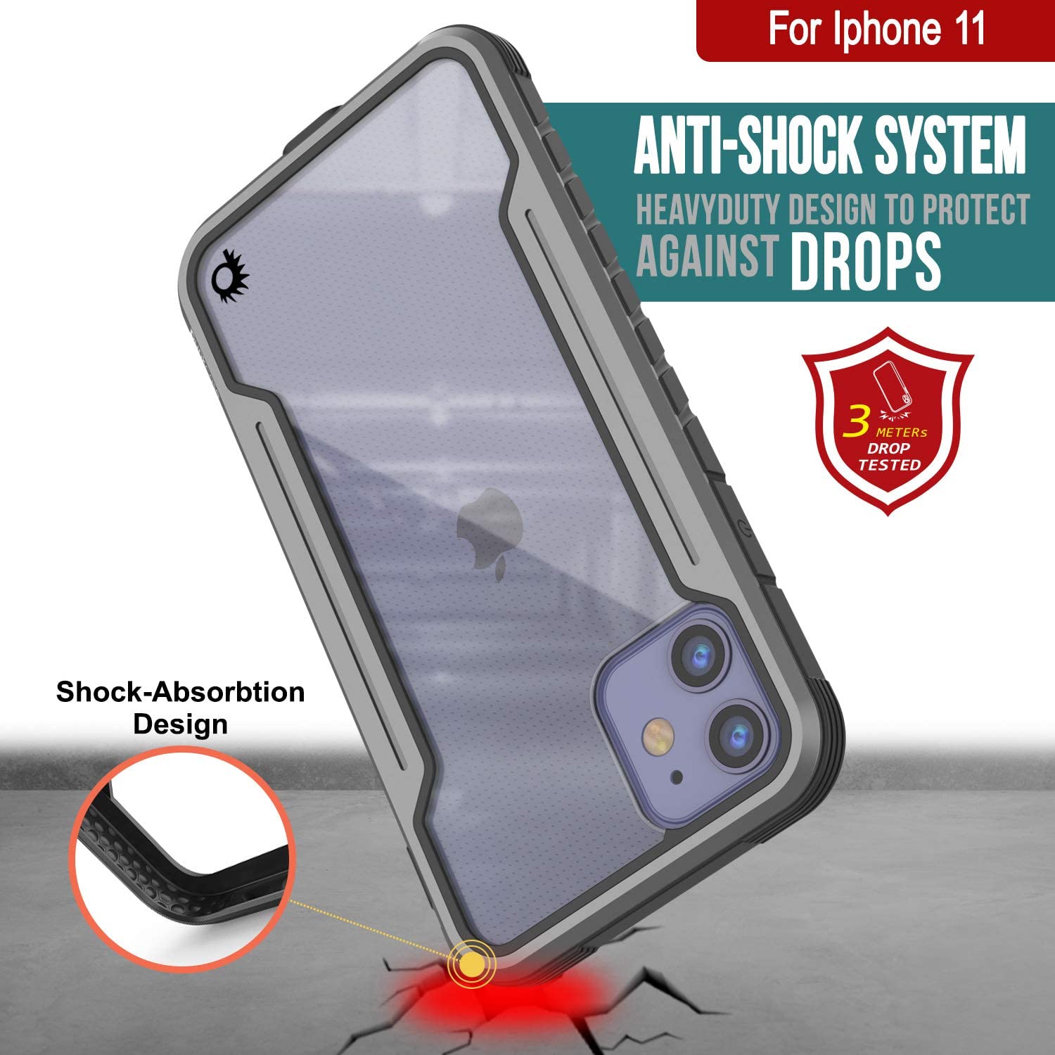 Punkcase iPhone 12 ravenger Case Protective Military Grade Multilayer Cover [Grey-Black]