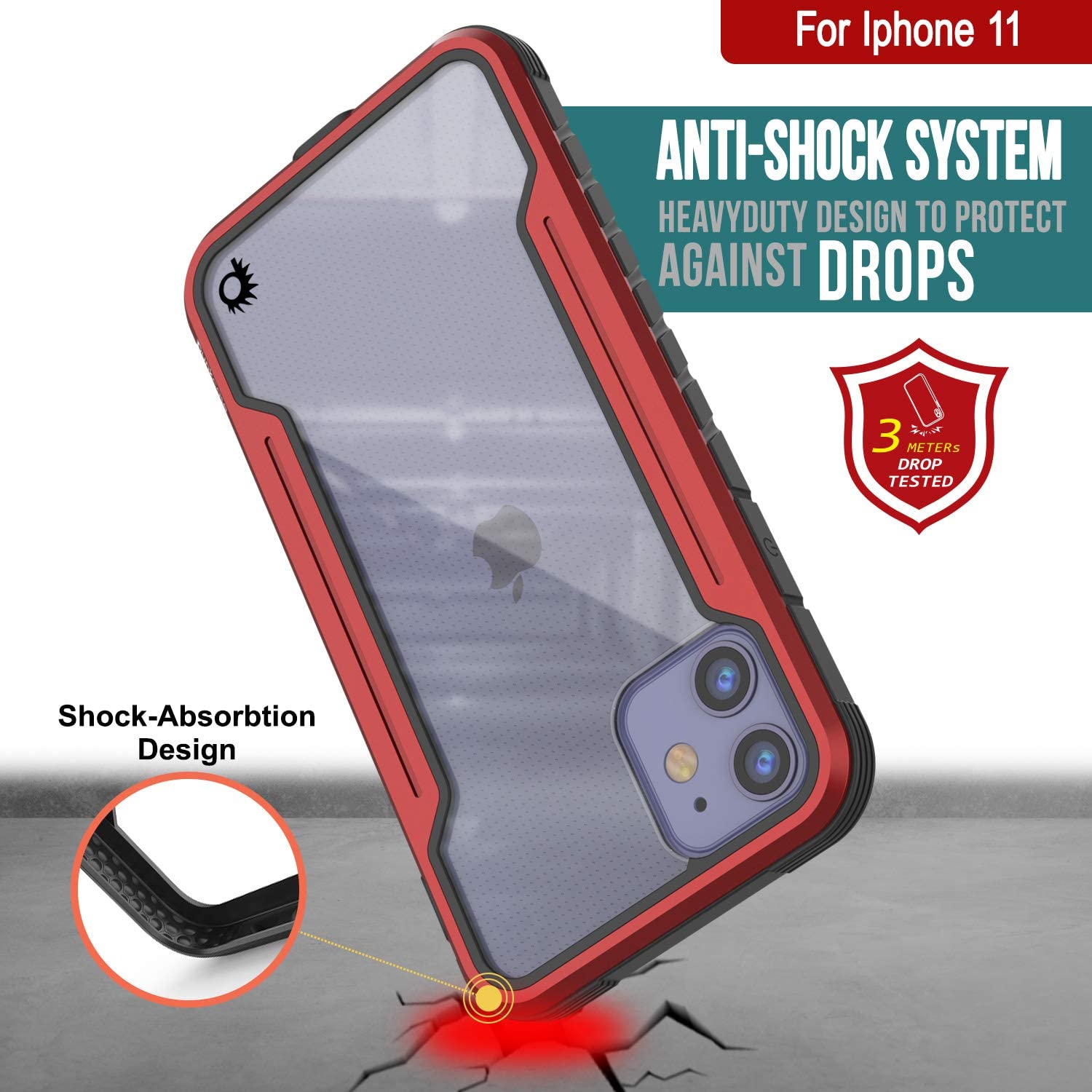 Punkcase iPhone 12 Mini ravenger Case Protective Military Grade Multilayer Cover [Red]