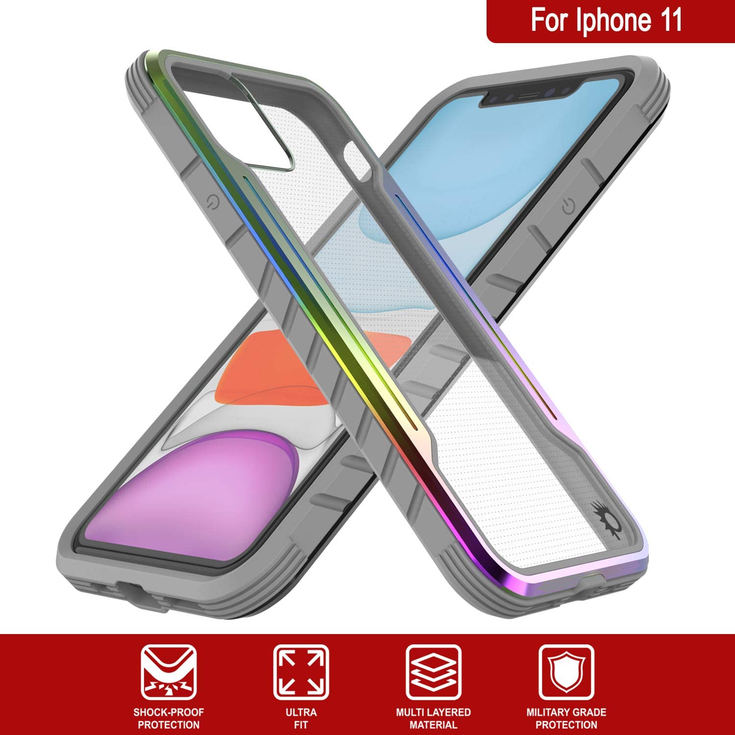 Punkcase iPhone 12 ravenger Case Protective Military Grade Multilayer Cover [Rainbow]